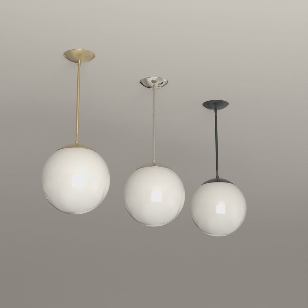 Cap Pendant 12 in All Brass, All Nickel and All Black, 8-second product video. Dutton Brown lighting