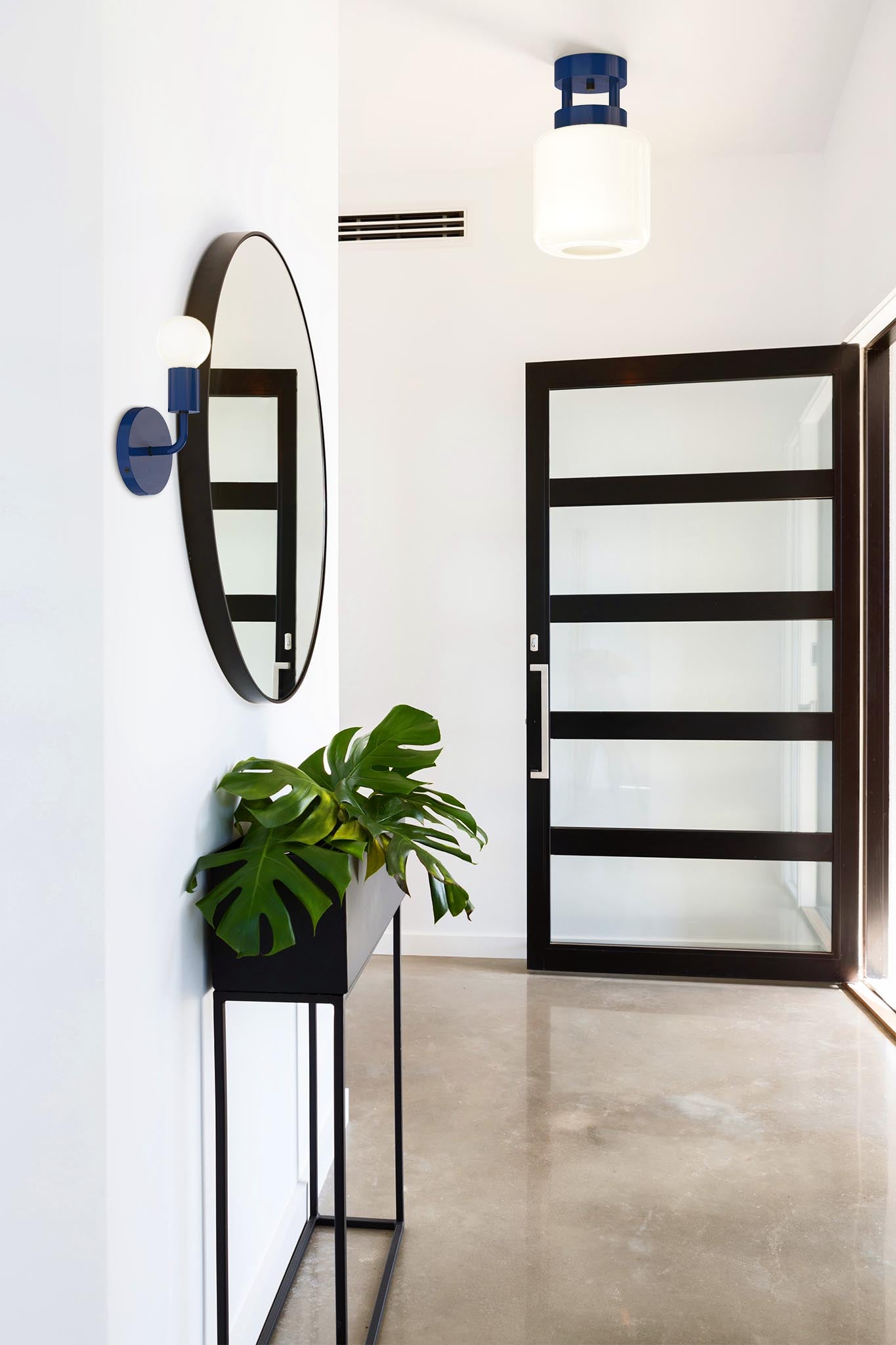Cobalt and black Maxo 8" flush mount foyer scene picture Dutton brown lighting