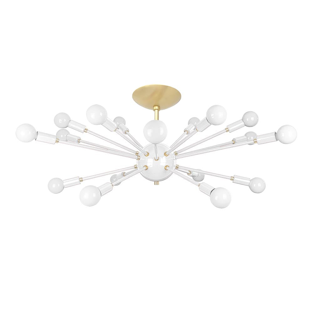 brass white color elliptical sputnik flush mount 32" dutton brown lighting