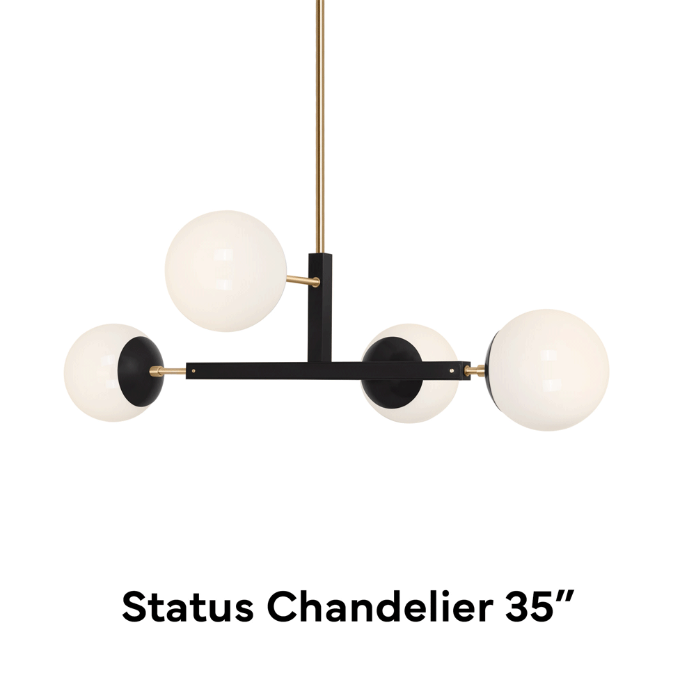Brass and black Status Chandelier size comparison Dutton Brown gif