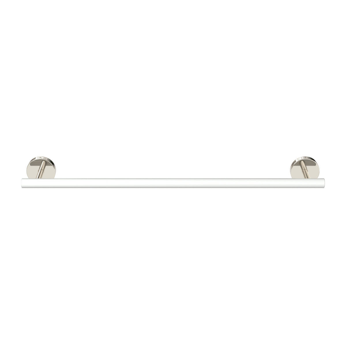 Nickel and White color Swift Towel Bar 18" Dutton Brown hardware