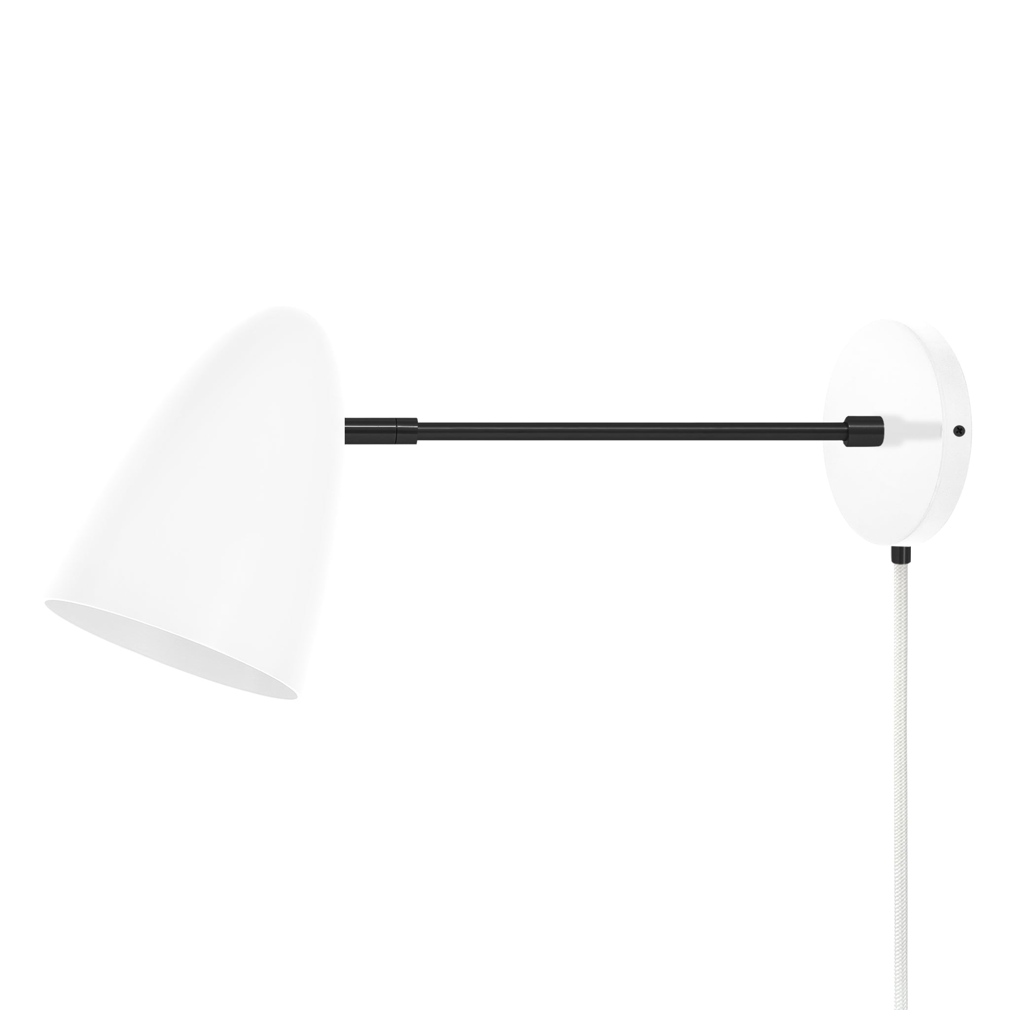 Black and white color Boom plug-in sconce 10" arm Dutton Brown lighting
