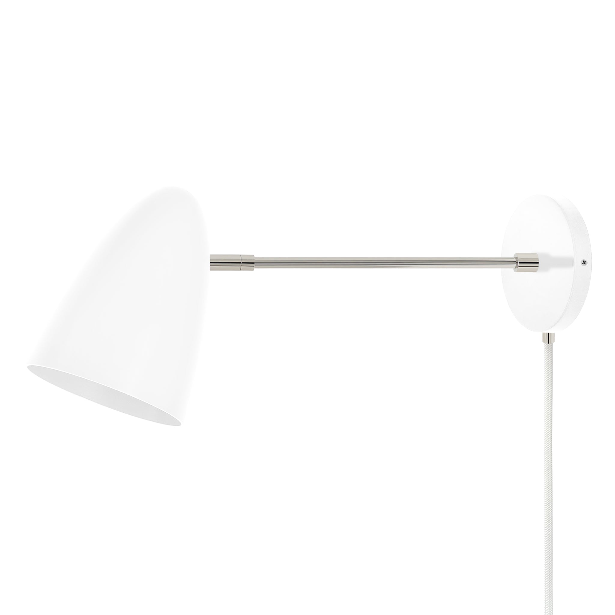 Nickel and white color Boom plug-in sconce 10" arm Dutton Brown lighting