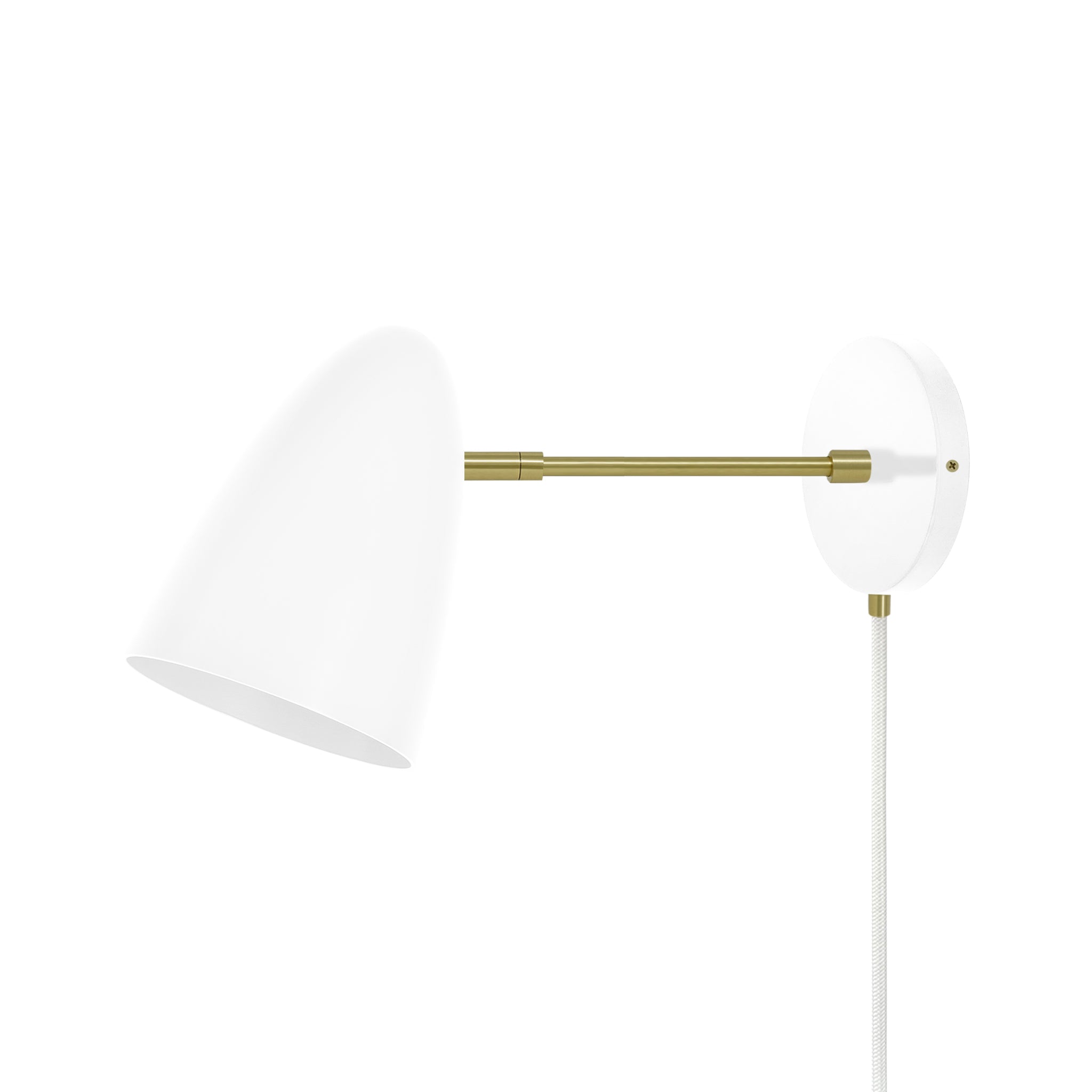 Brass and white color Boom plug-in sconce 6" arm Dutton Brown lighting