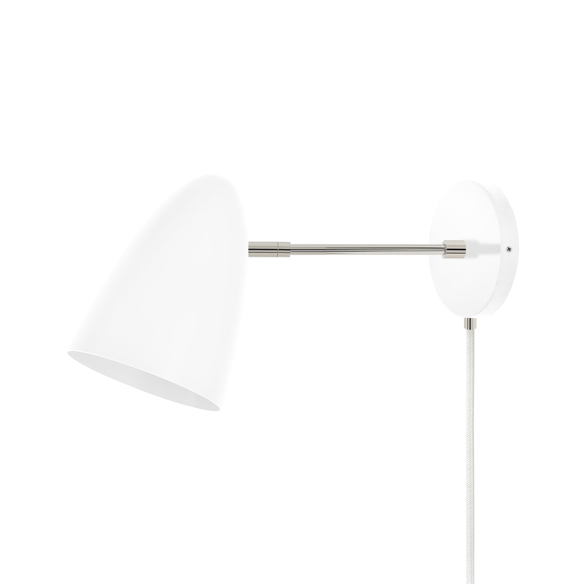 Nickel and white color Boom plug-in sconce 6" arm Dutton Brown lighting