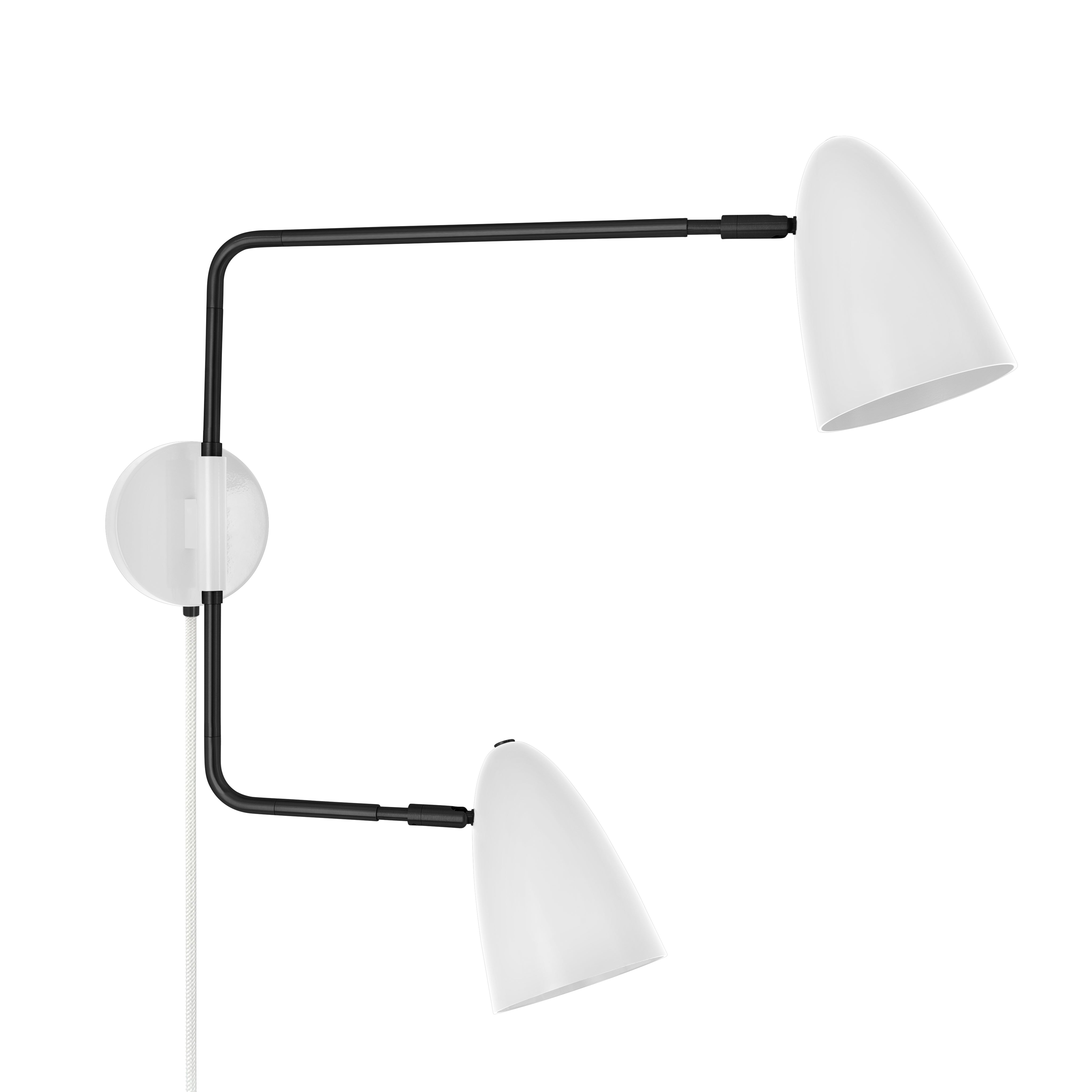 Black and white color Boom Double Swing Arm plug-in sconce Dutton Brown lighting