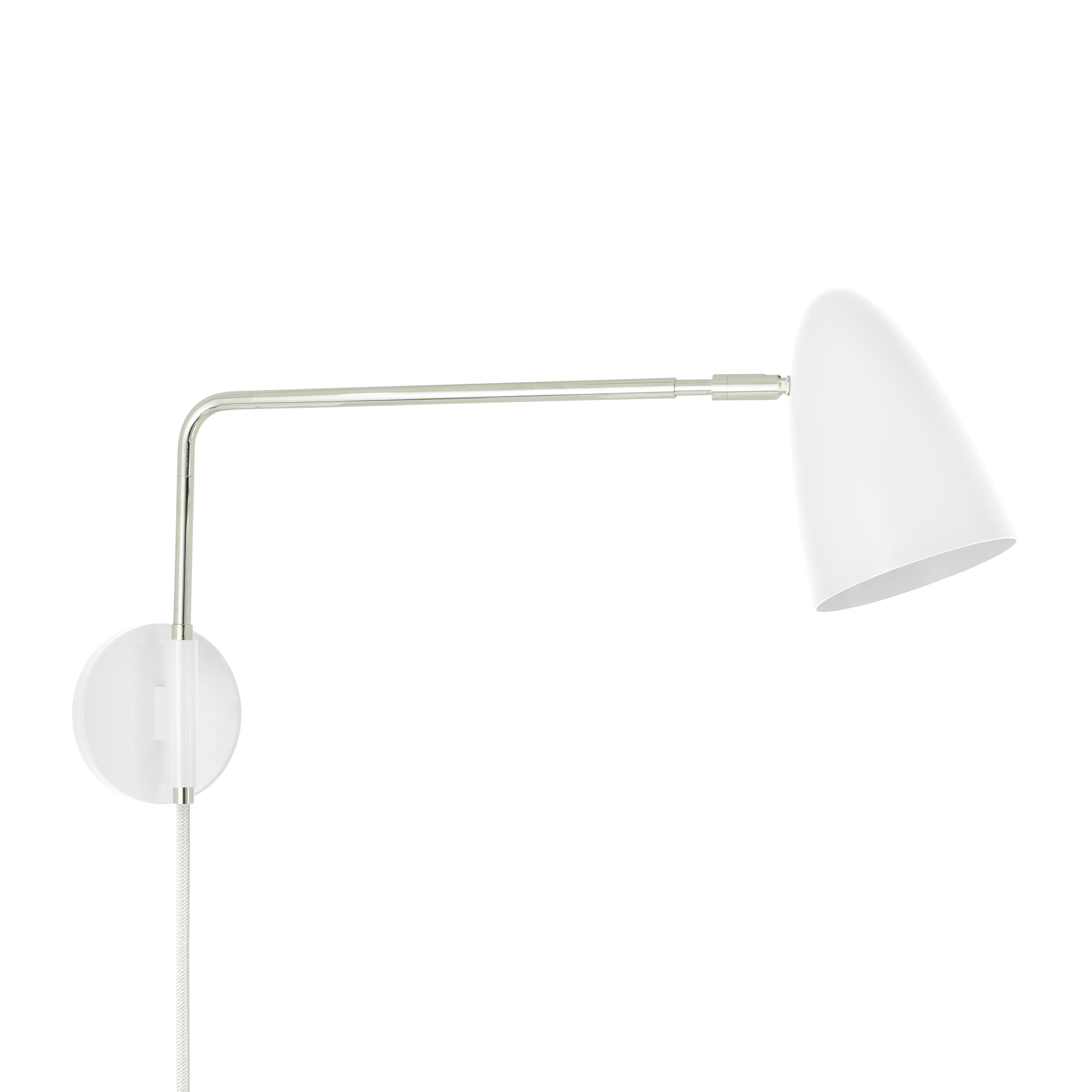 Nickel and white color Boom Swing Arm plug-in sconce Dutton Brown lighting