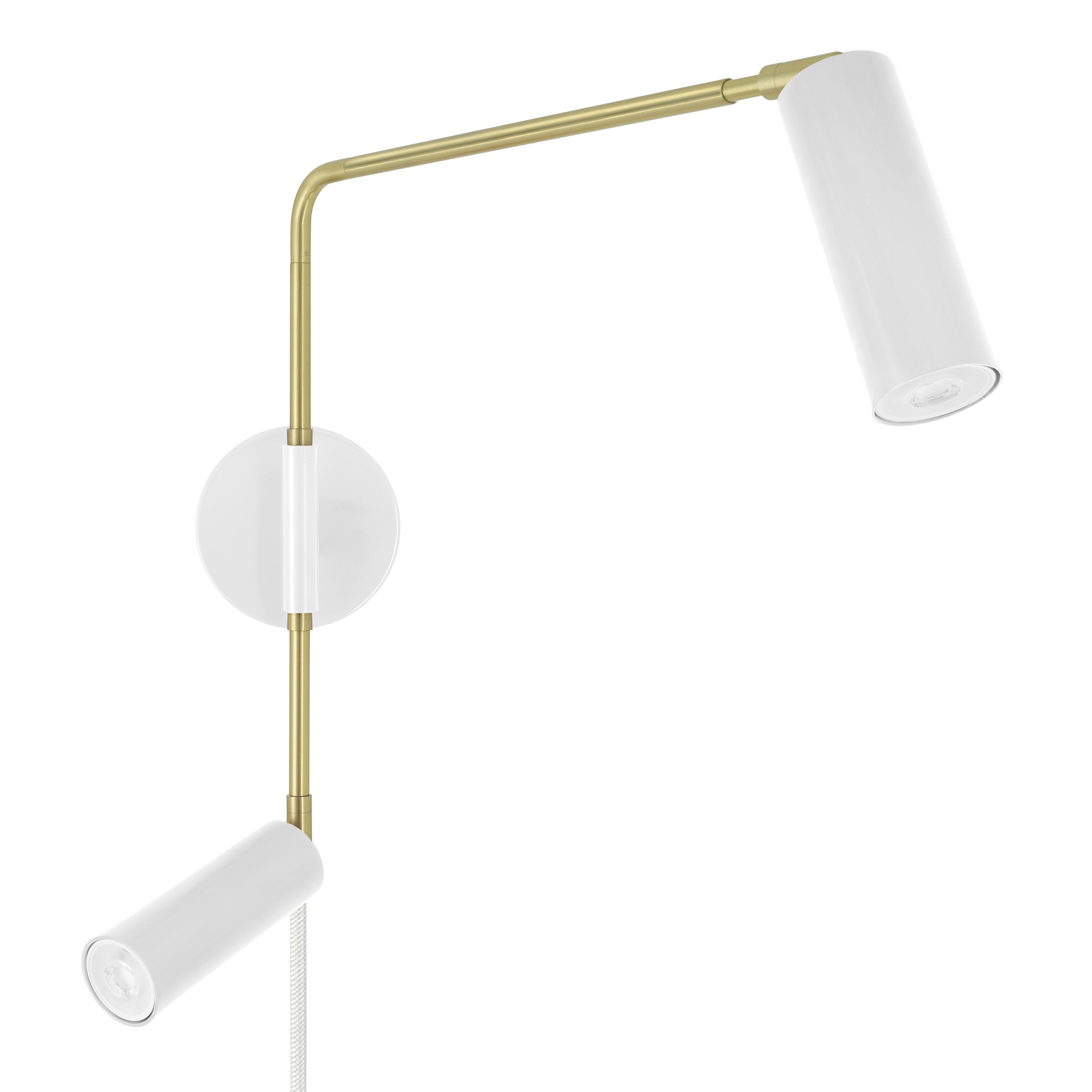 Brass and white color Reader Double Swing Arm plug-in sconce Dutton Brown lighting