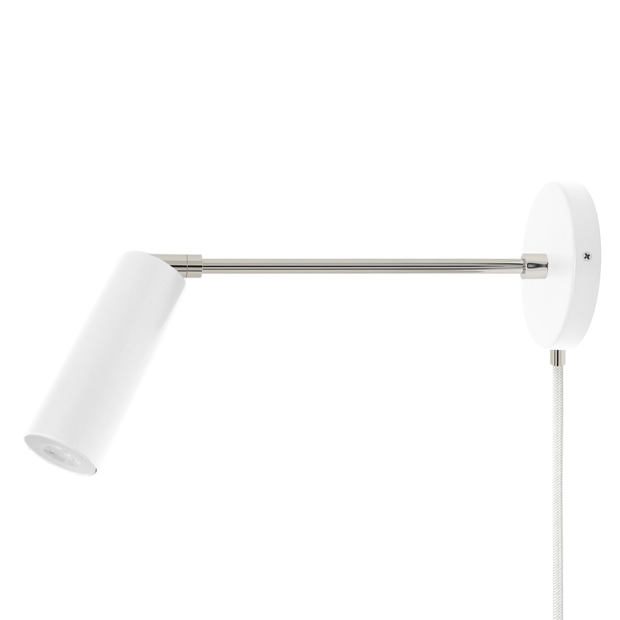 Nickel and white color Reader plug-in sconce 10" arm Dutton Brown lighting