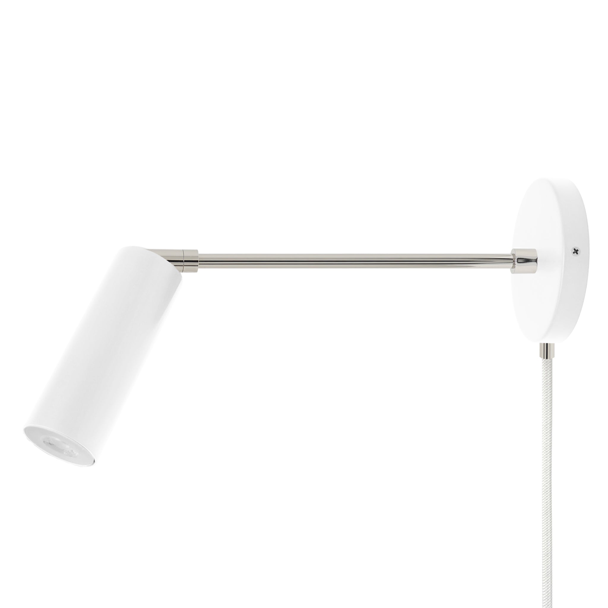 Nickel and white color Reader plug-in sconce 10" arm Dutton Brown lighting