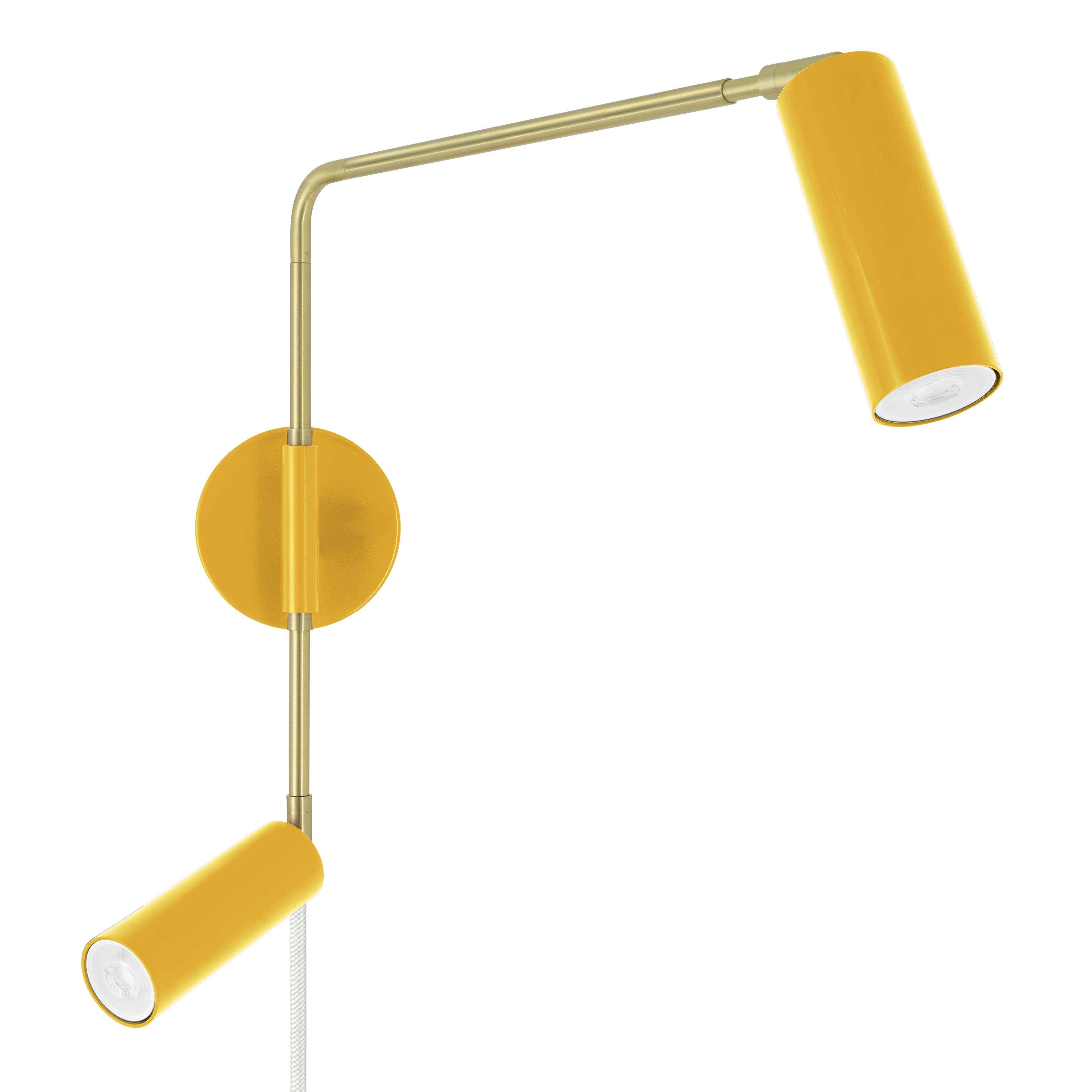 Brass and ochre color Reader Double Swing Arm plug-in sconce Dutton Brown lighting