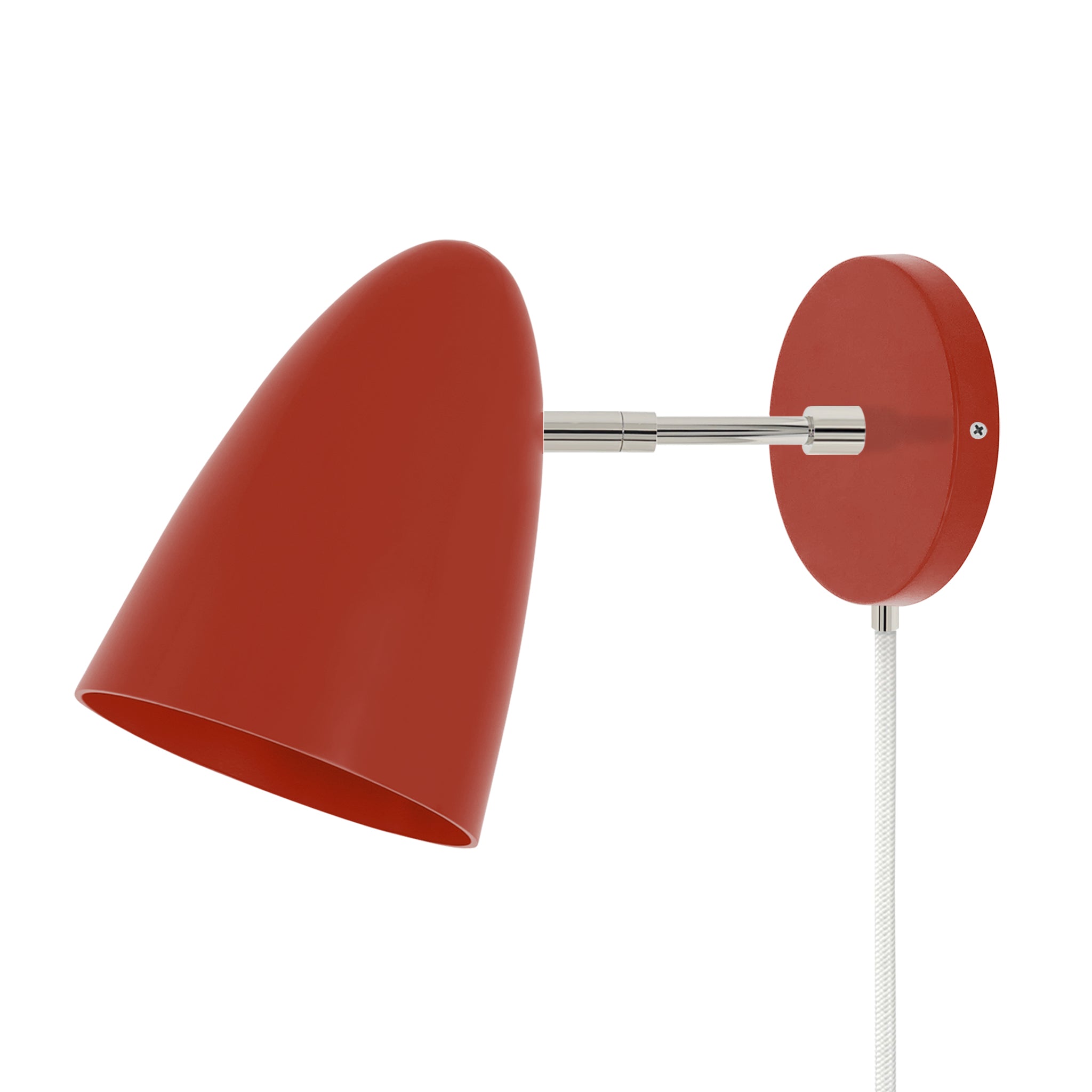 Nickel and riding hood red color Boom plug-in sconce 3" arm Dutton Brown lighting