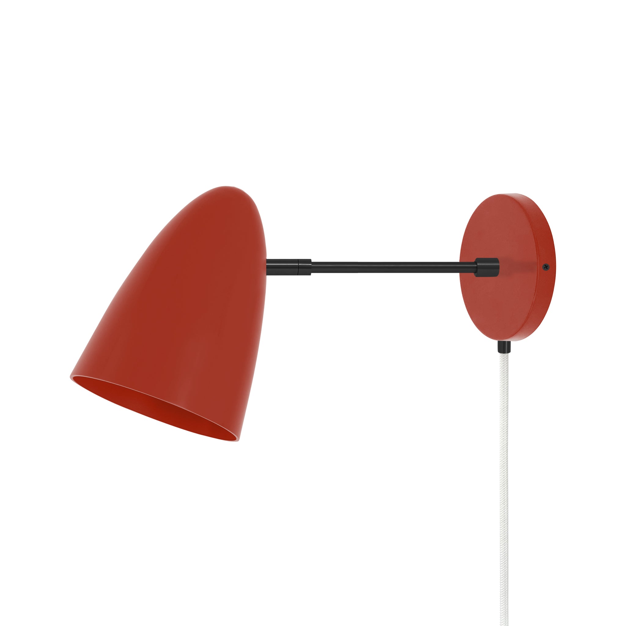 Black and riding hood red color Boom plug-in sconce 6" arm Dutton Brown lighting