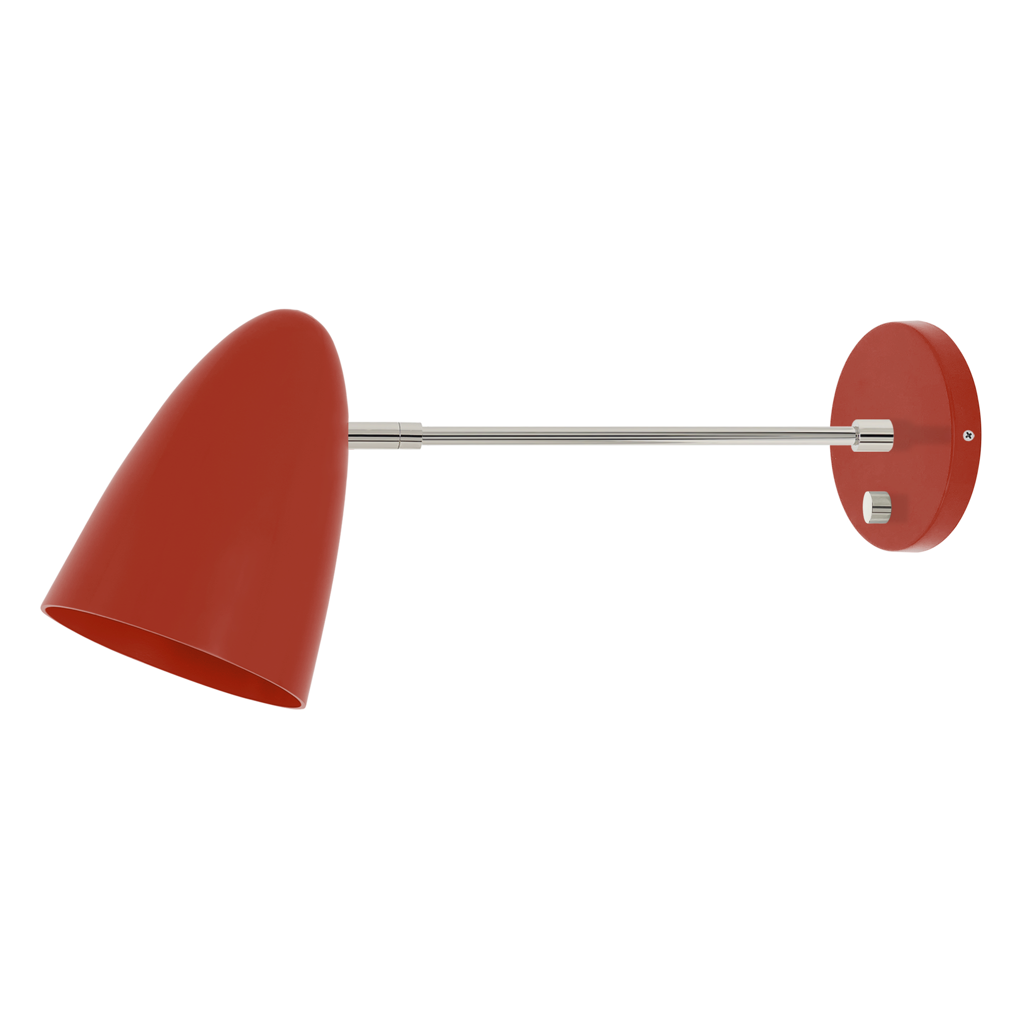 Nickel and riding hood red color Boom sconce 10" arm Dutton Brown lighting