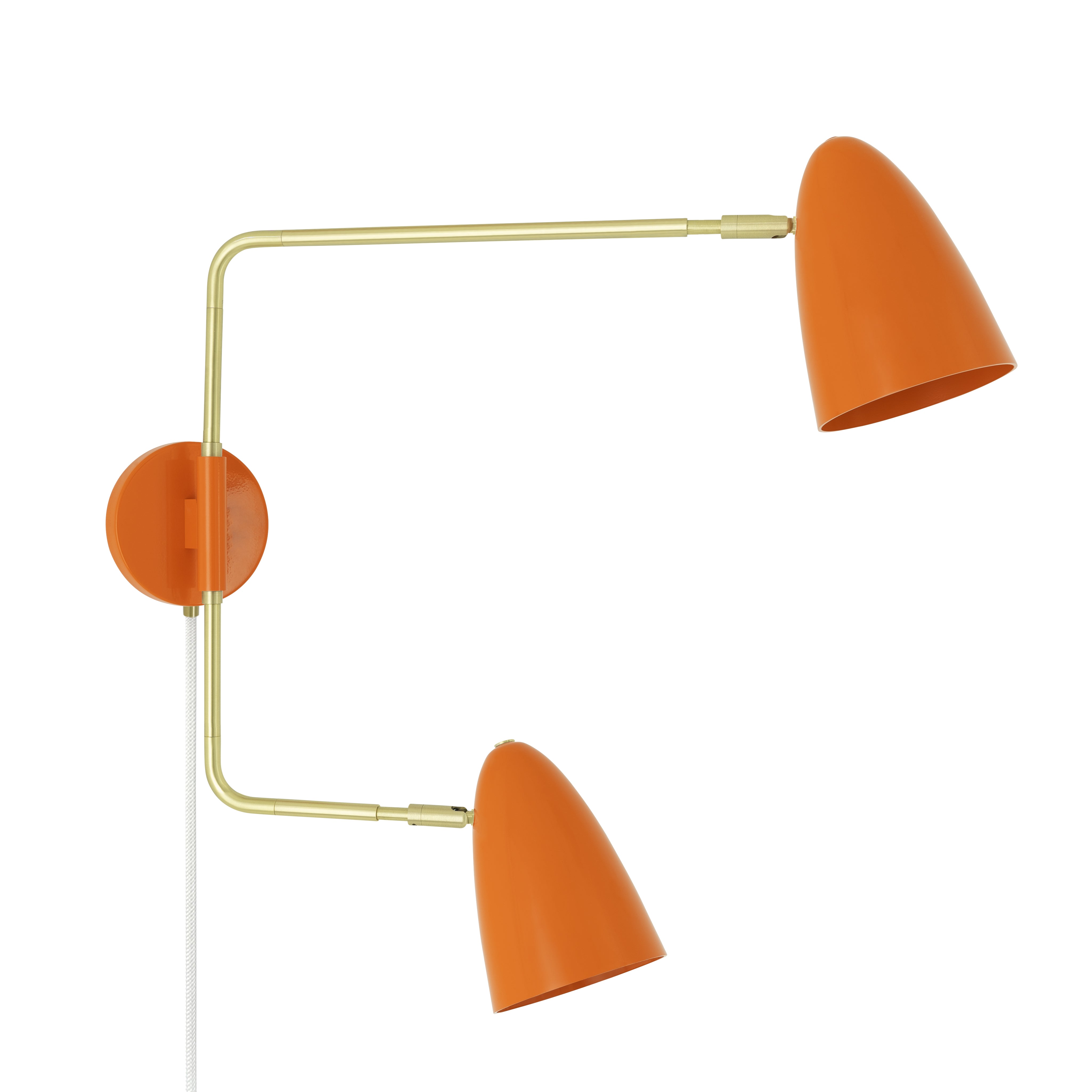 Brass and orange color Boom Double Swing Arm plug-in sconce Dutton Brown lighting