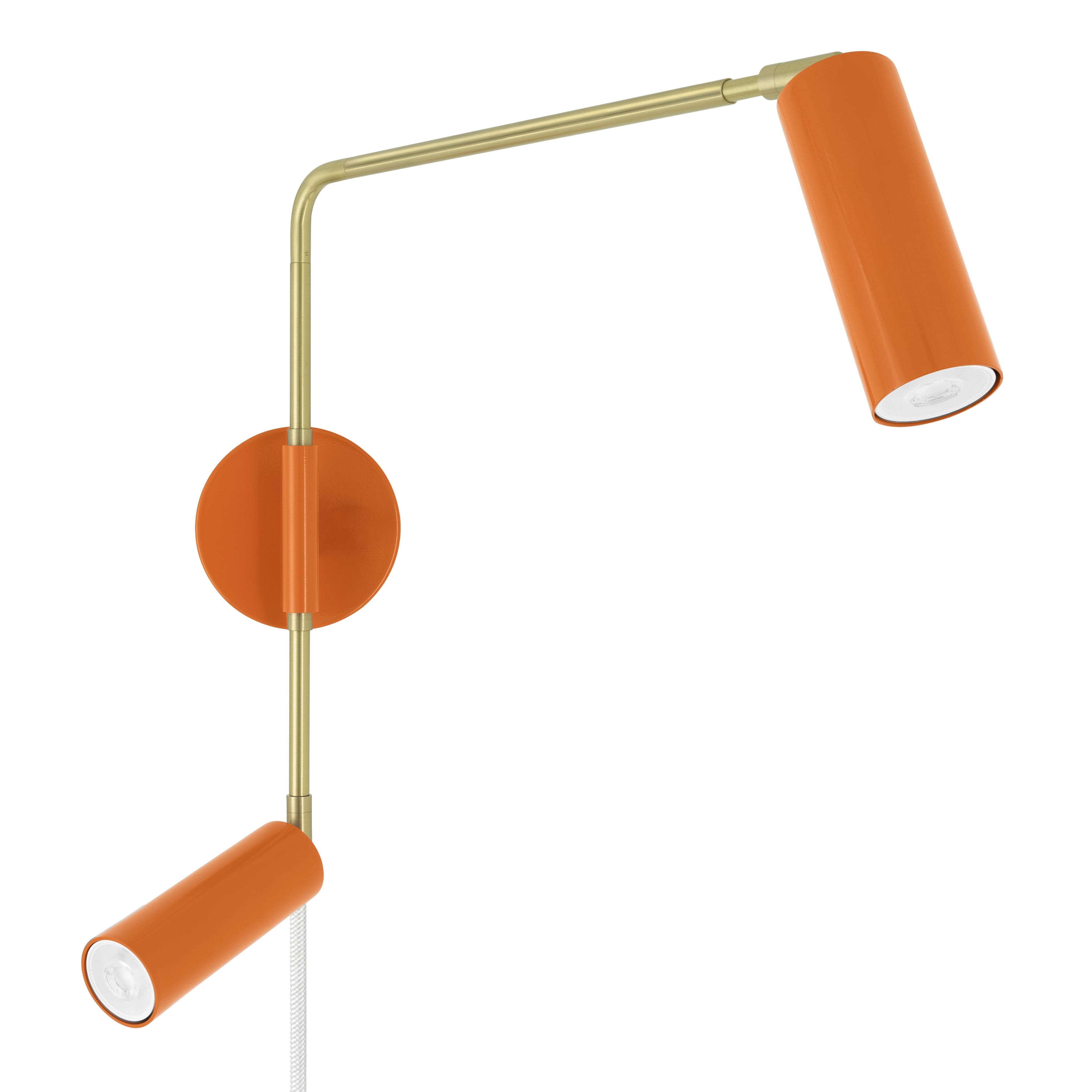 Brass and orange color Reader Double Swing Arm plug-in sconce Dutton Brown lighting