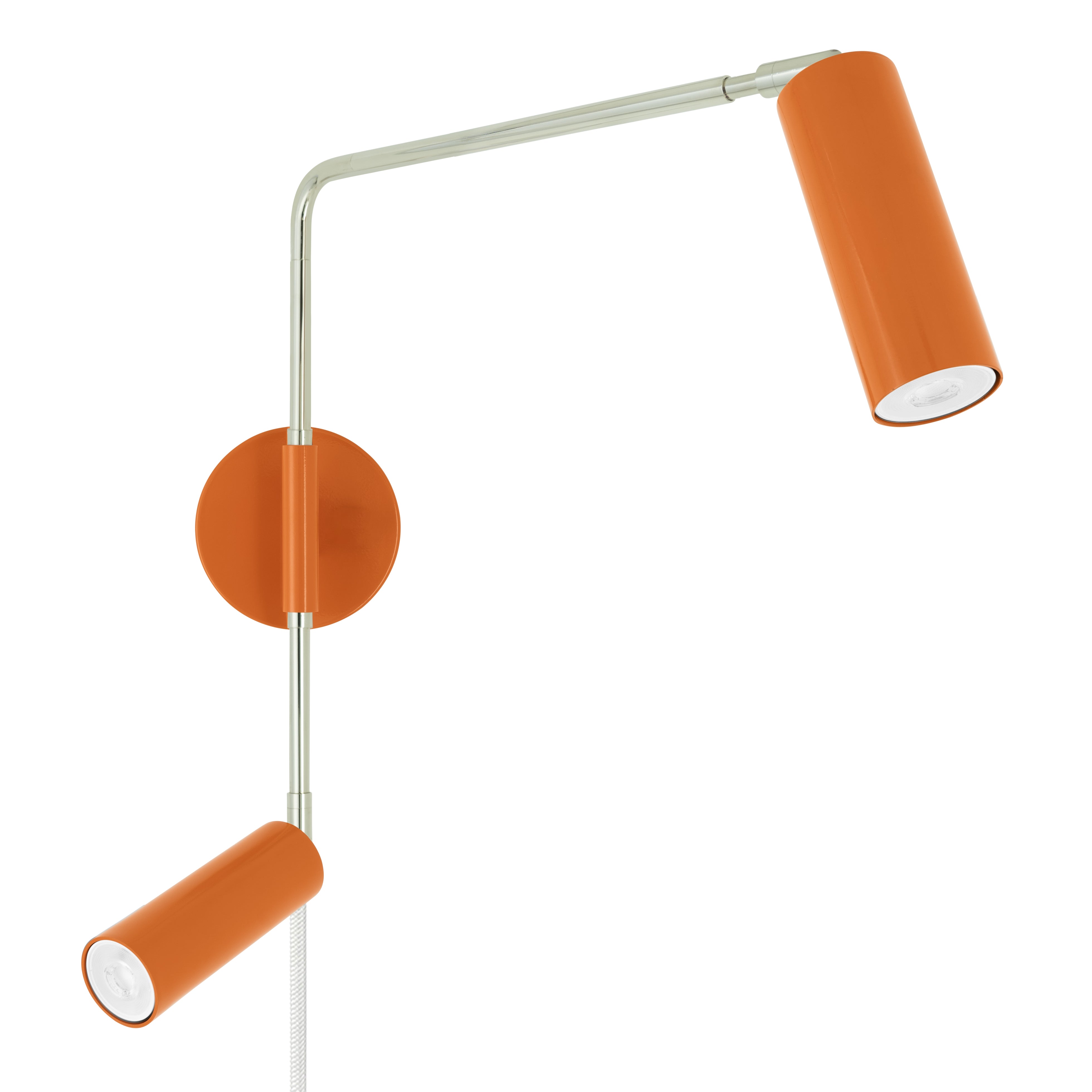 Nickel and orange color Reader Double Swing Arm plug-in sconce Dutton Brown lighting