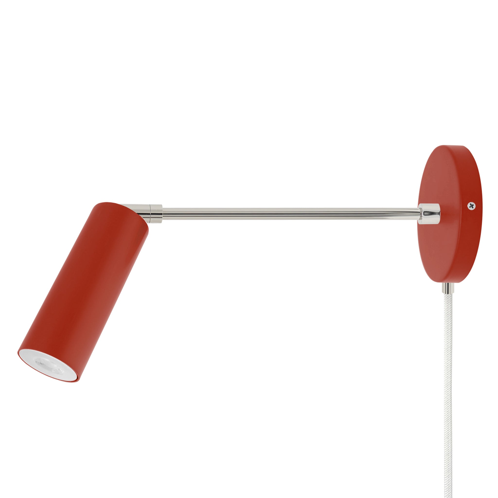 Nickel and riding hood red color Reader plug-in sconce 10" arm Dutton Brown lighting