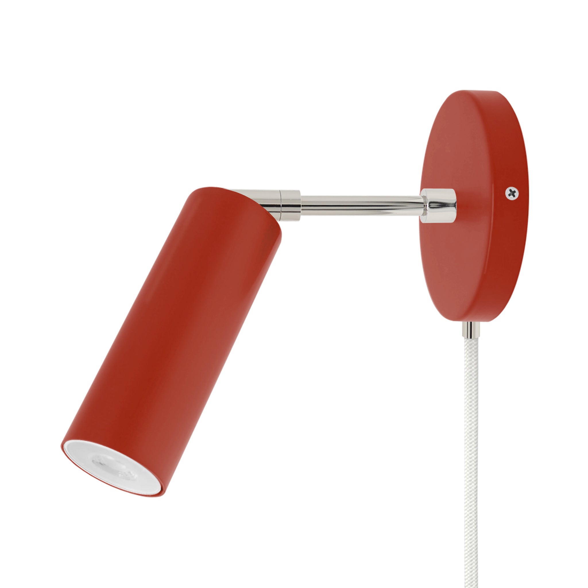 Nickel and riding hood red color Reader plug-in sconce 3" arm Dutton Brown lighting
