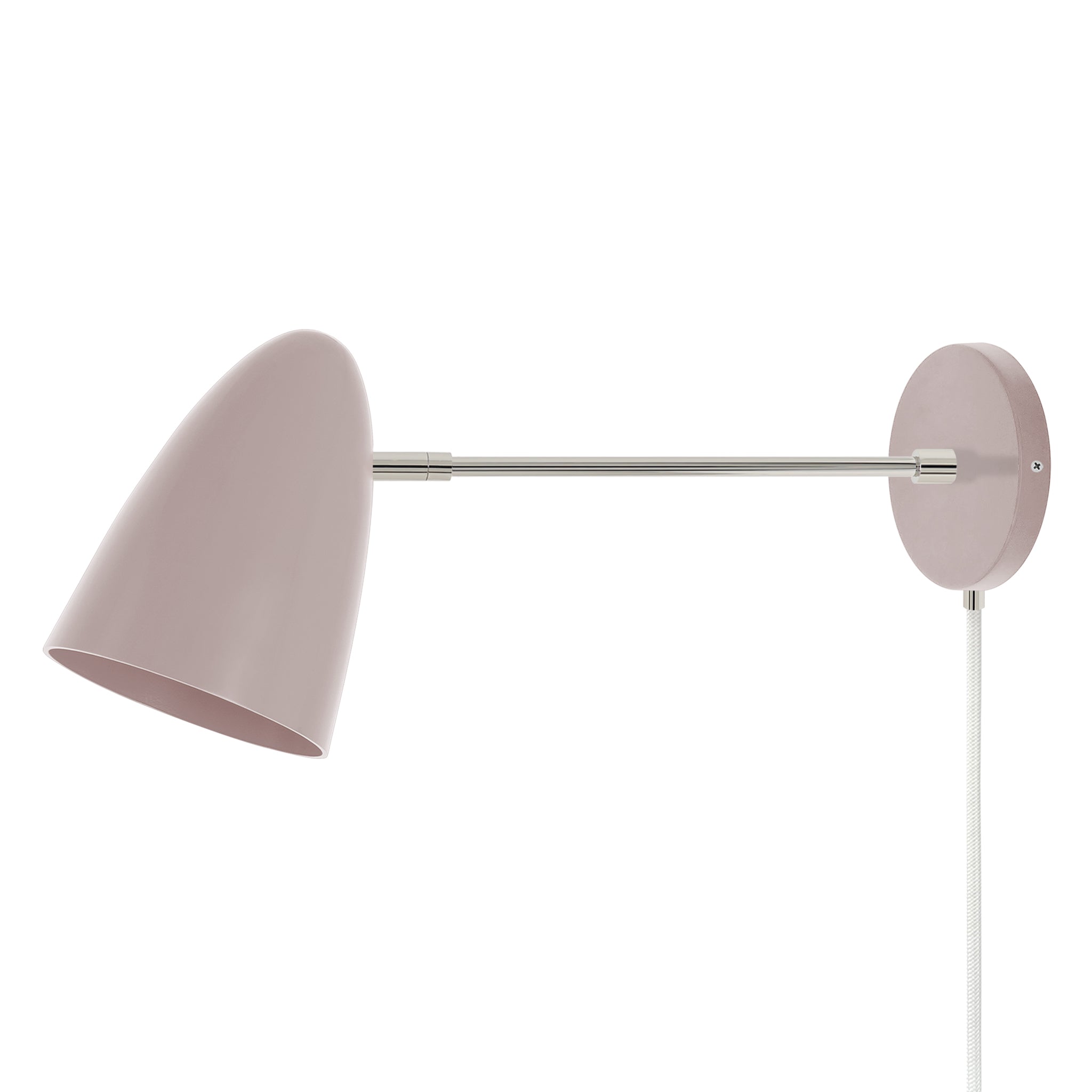 Nickel and barely color Boom plug-in sconce 10" arm Dutton Brown lighting