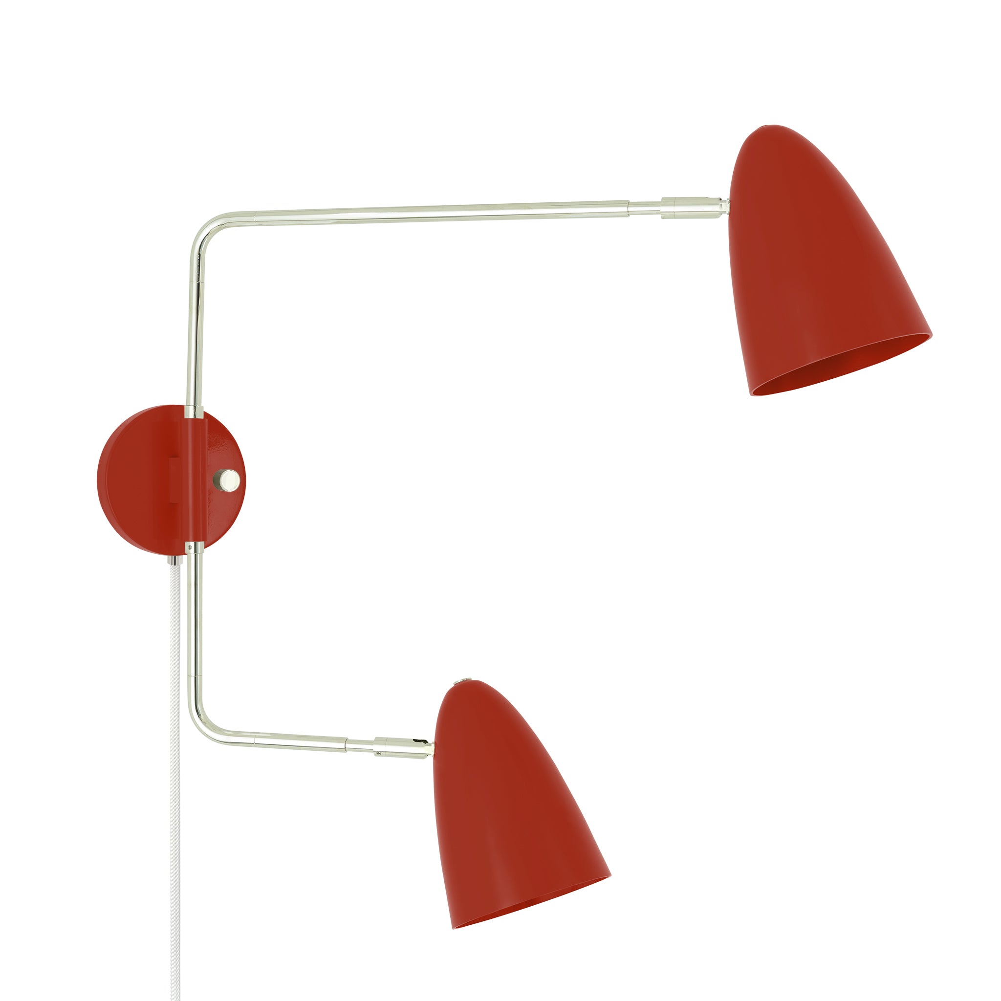 Nickel and riding hood red color Boom Double Swing Arm plug-in sconce Dutton Brown lighting
