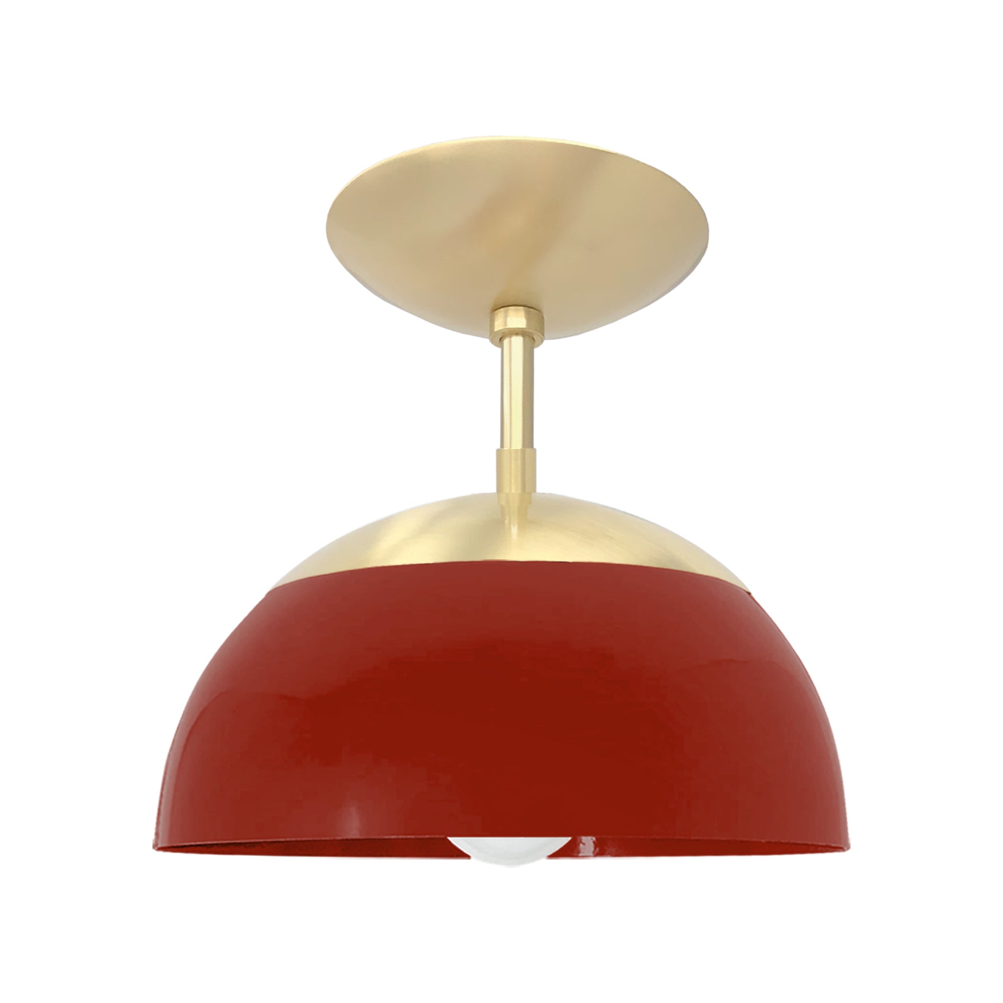 Brass and riding hood red color Cadbury flush mount 10" Dutton Brown lighting