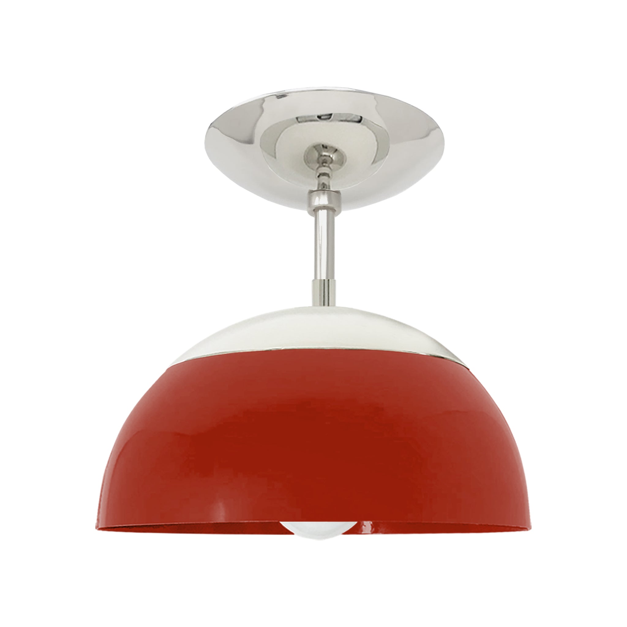 Nickel and riding hood red color Cadbury flush mount 10" Dutton Brown lighting