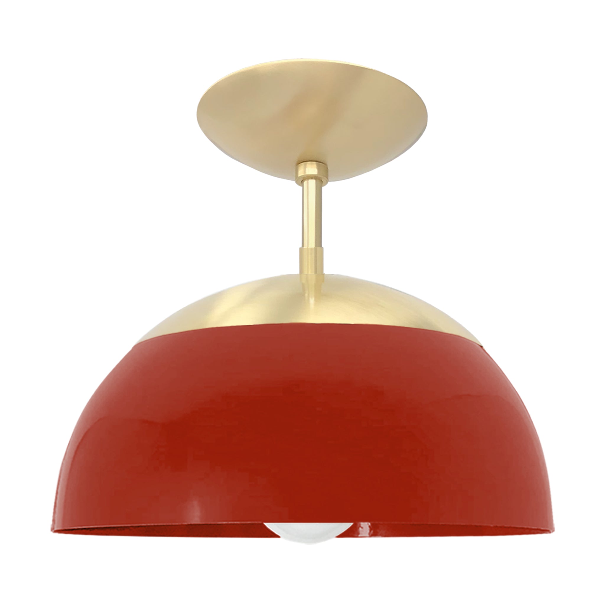 Brass and riding hood red color Cadbury flush mount 12" Dutton Brown lighting