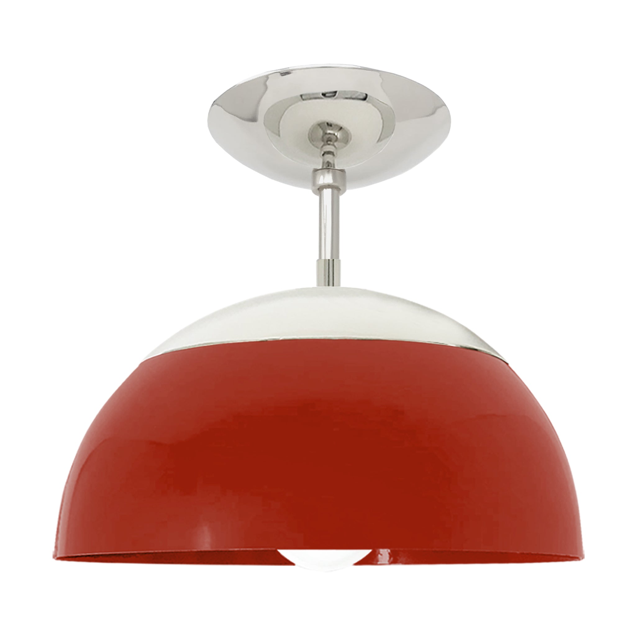 Nickel and riding hood red color Cadbury flush mount 12" Dutton Brown lighting