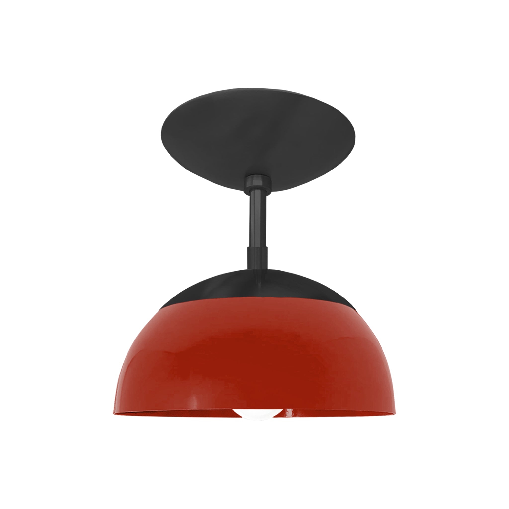 Black and riding hood red color Cadbury flush mount 8" Dutton Brown lighting