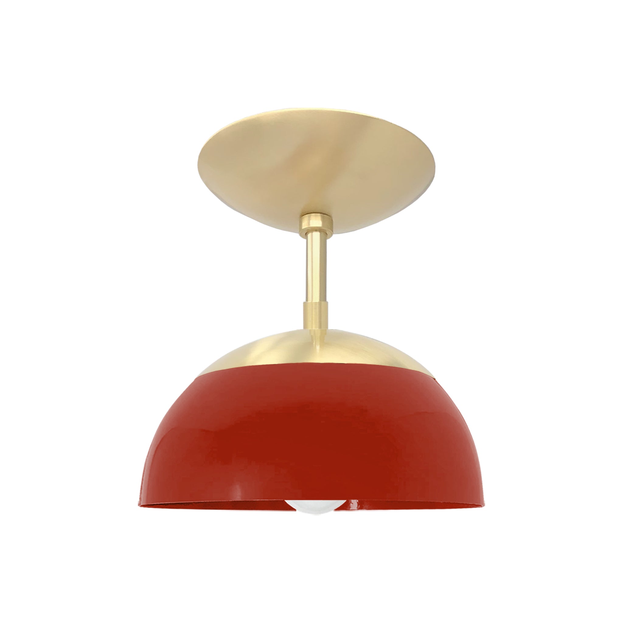 Brass and riding hood red color Cadbury flush mount 8" Dutton Brown lighting