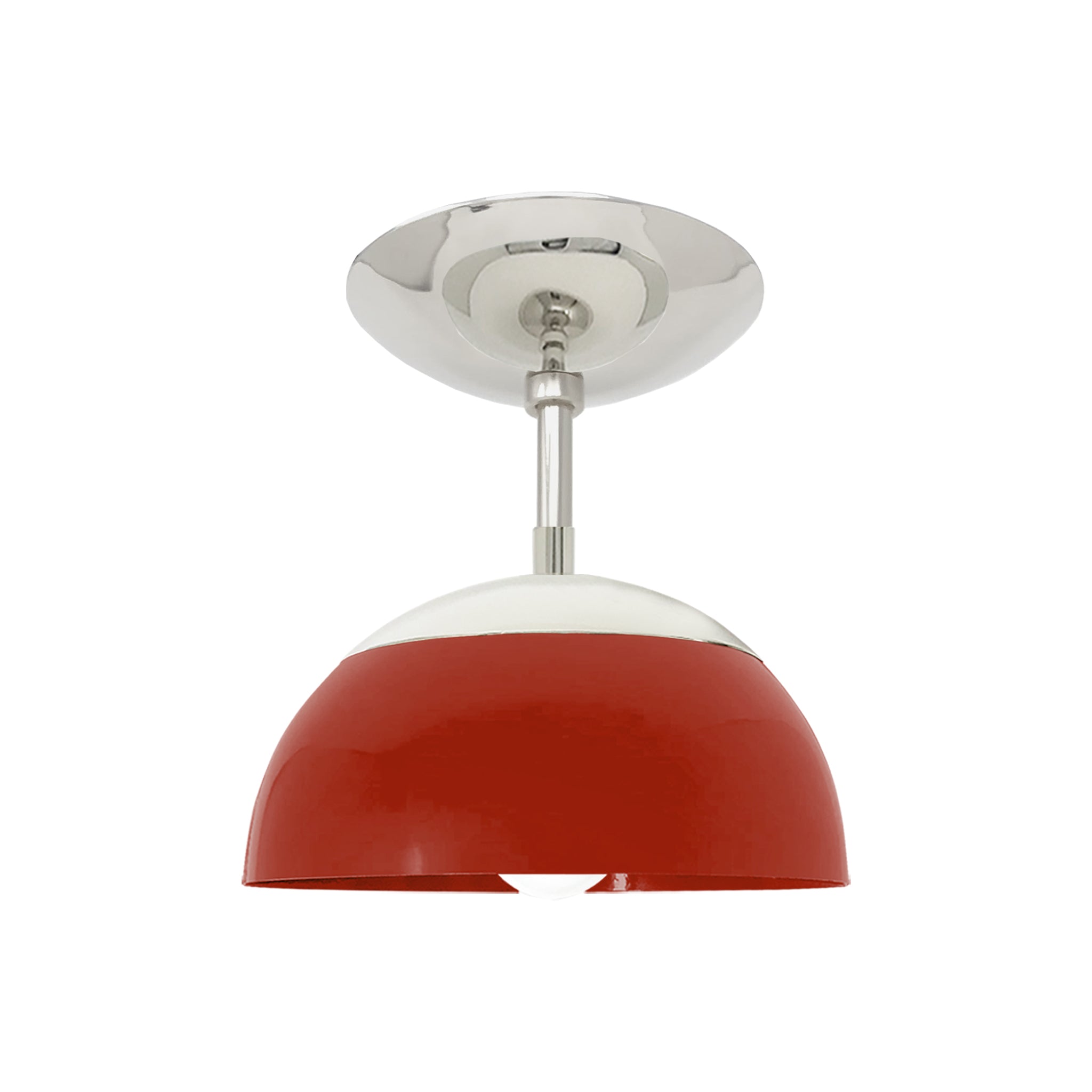 Nickel and riding hood red color Cadbury flush mount 8" Dutton Brown lighting
