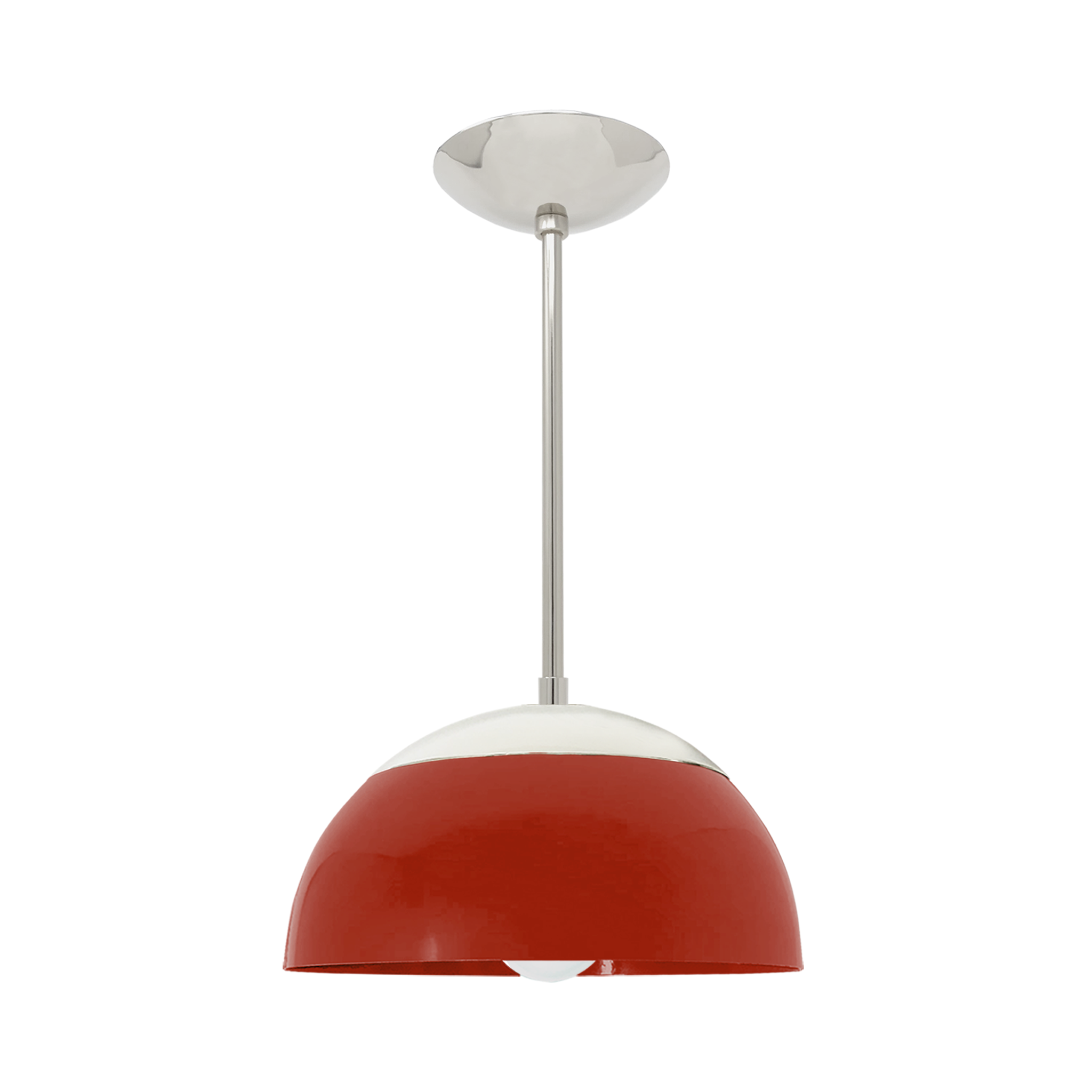 Nickel and riding hood red color Cadbury pendant 12" Dutton Brown lighting
