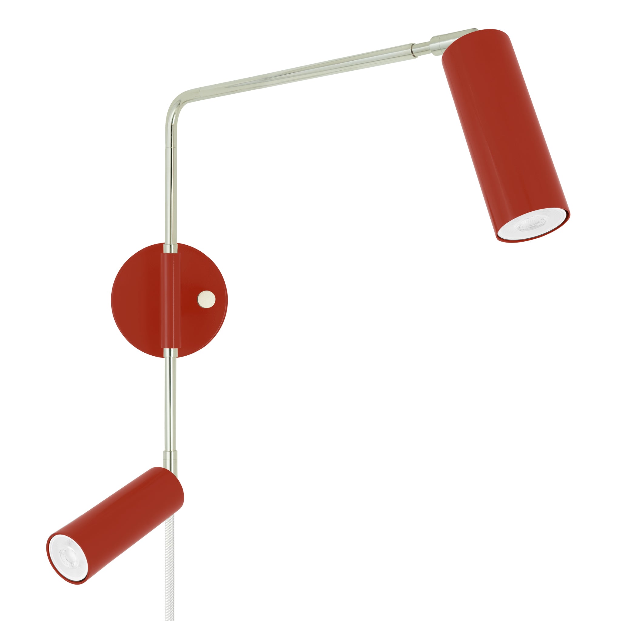 Nickel and riding hood red color Reader Double Swing Arm plug-in sconce Dutton Brown lighting