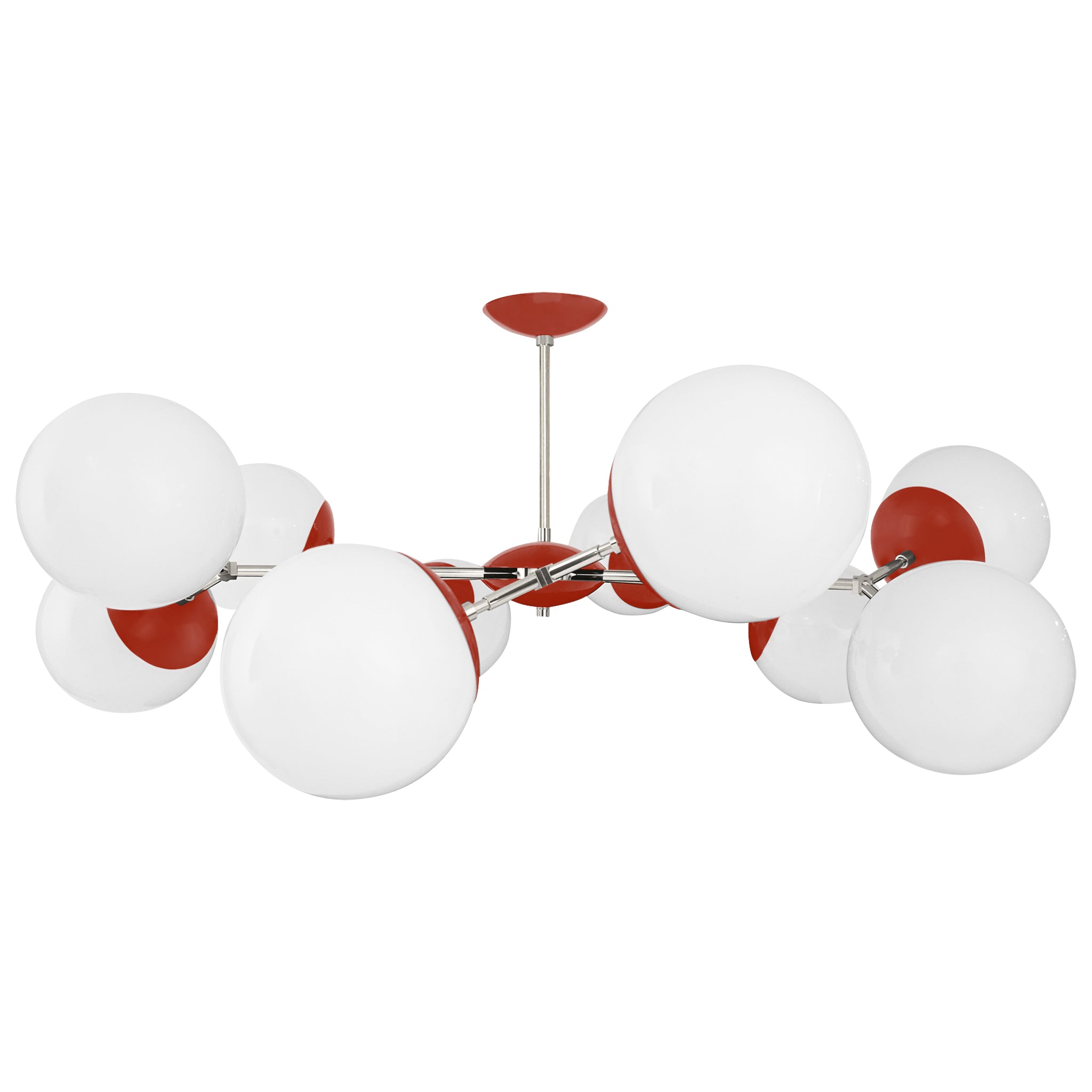 Nickel and riding hood red color Crown flush mount 46" Dutton Brown lighting