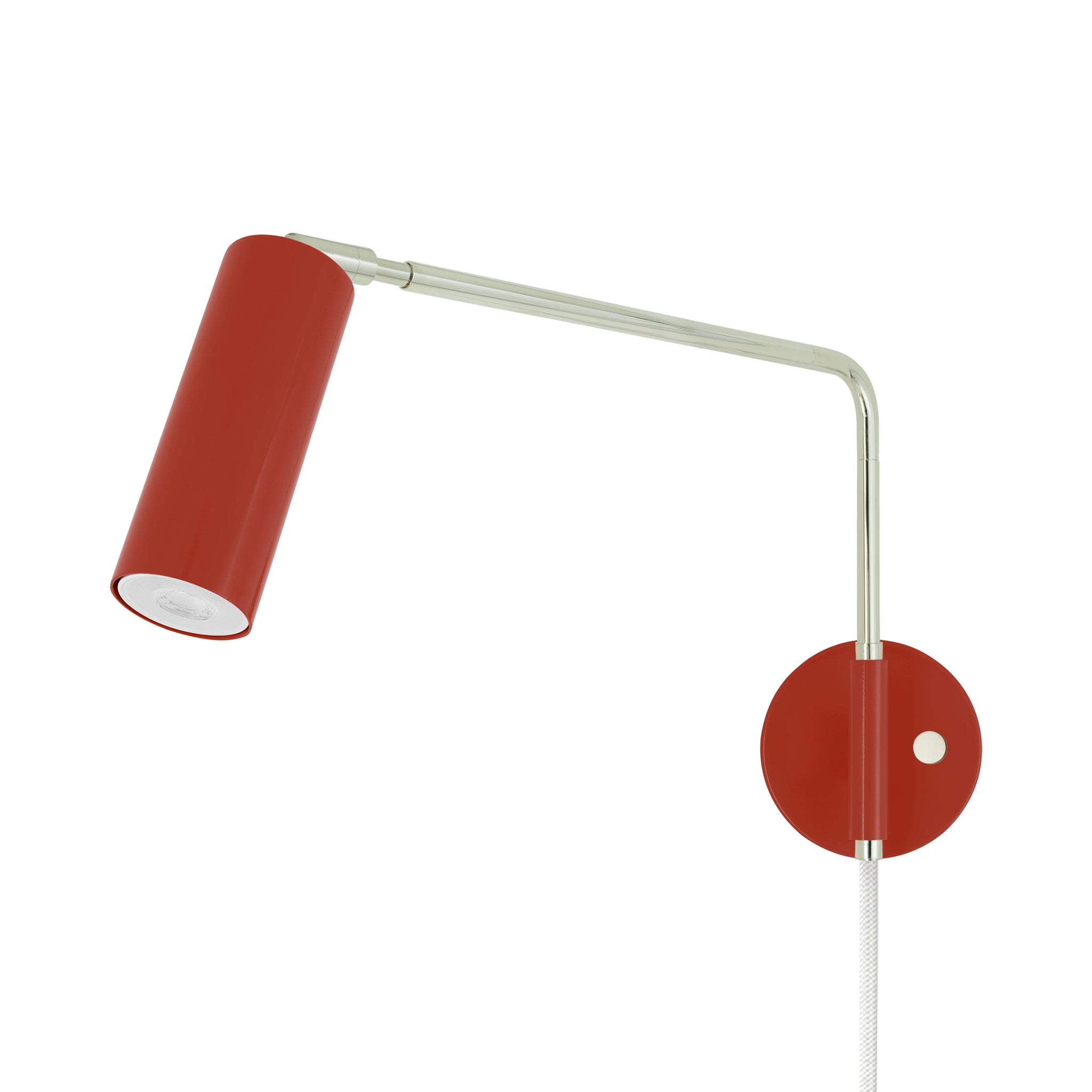 Nickel and riding hood red color Reader Swing Arm plug-in sconce Dutton Brown lighting