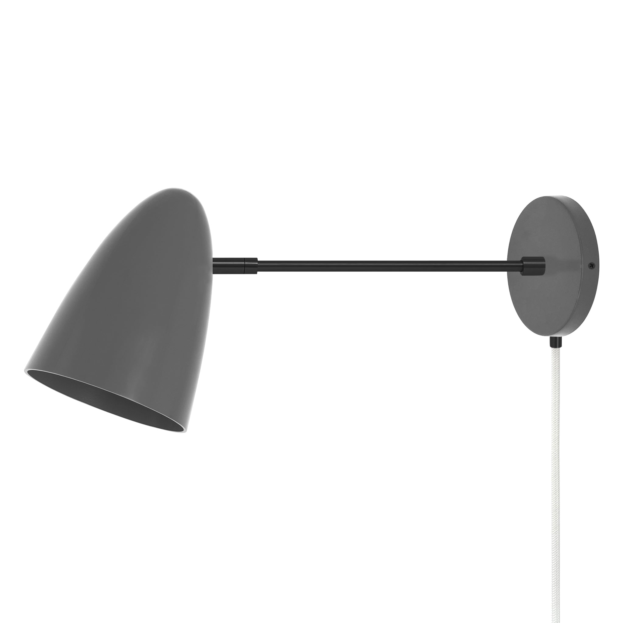 Black and charcoal color Boom plug-in sconce 10" arm Dutton Brown lighting