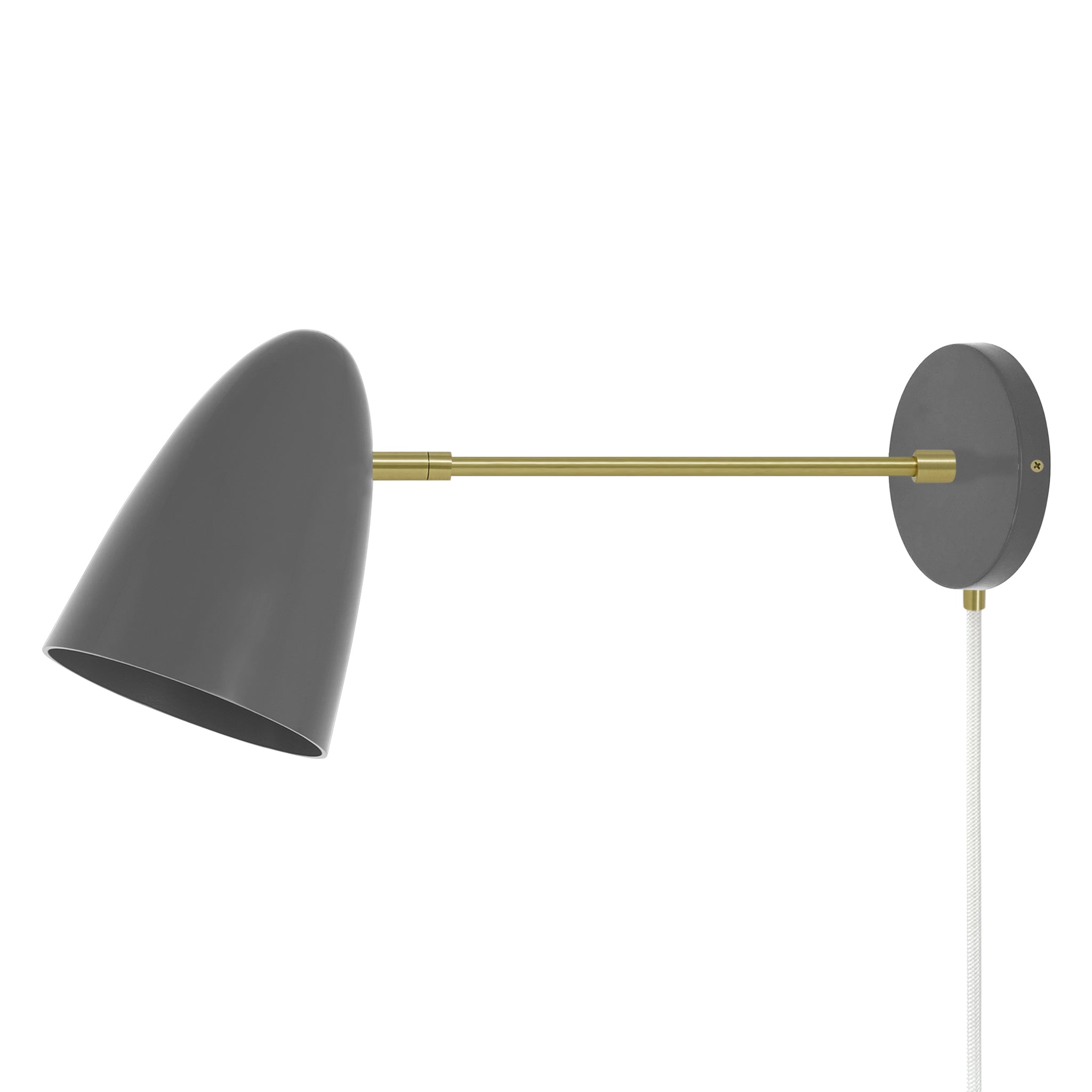 Brass and charcoal color Boom plug-in sconce 10" arm Dutton Brown lighting