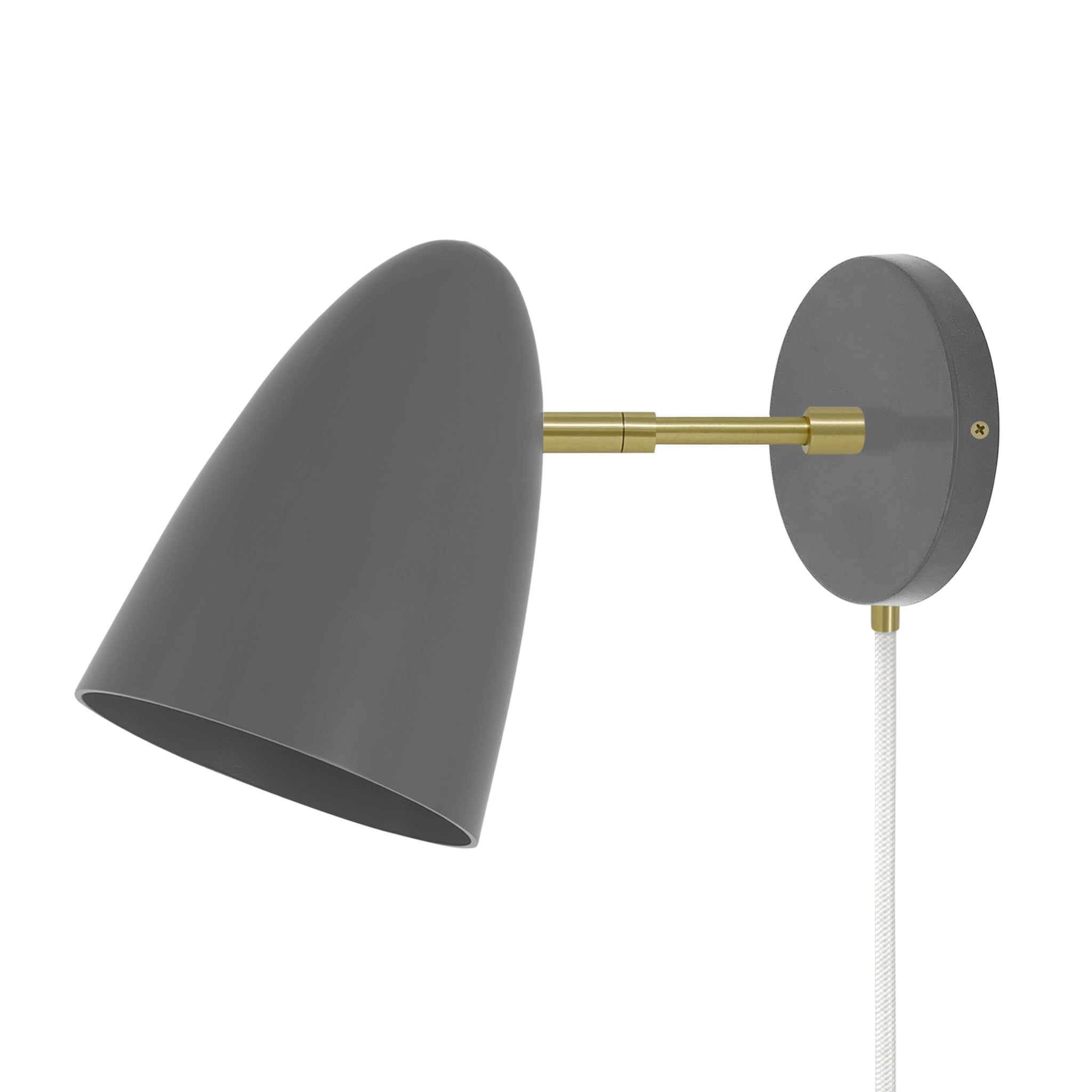 Brass and charcoal color Boom plug-in sconce 3" arm Dutton Brown lighting