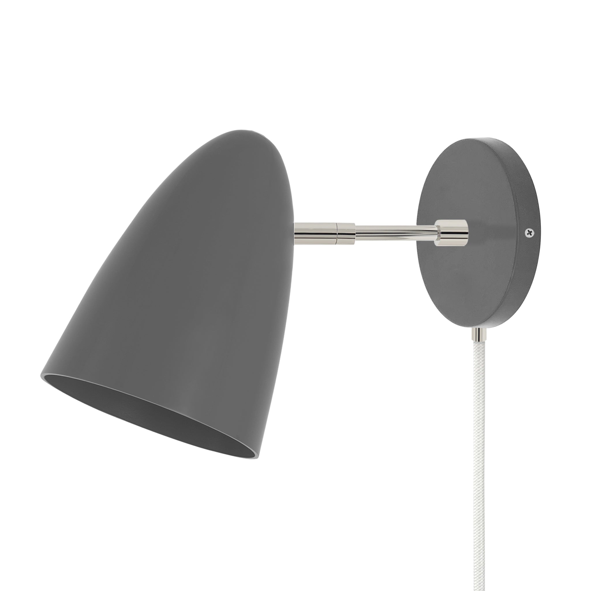 Nickel and charcoal color Boom plug-in sconce 3" arm Dutton Brown lighting
