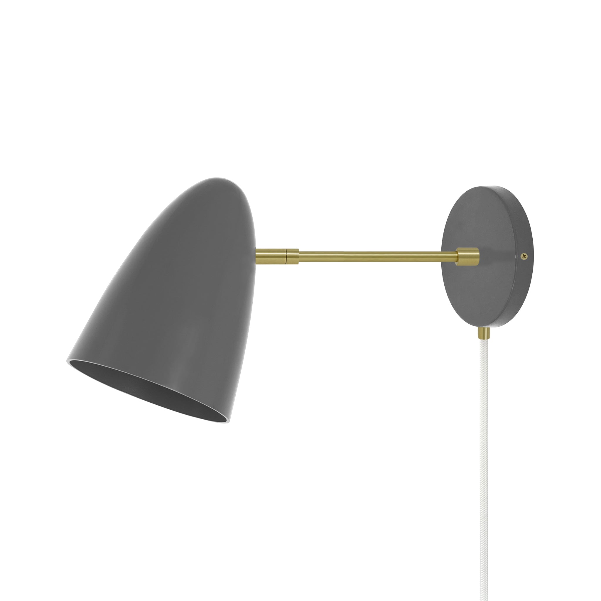 Brass and charcoal color Boom plug-in sconce 6" arm Dutton Brown lighting