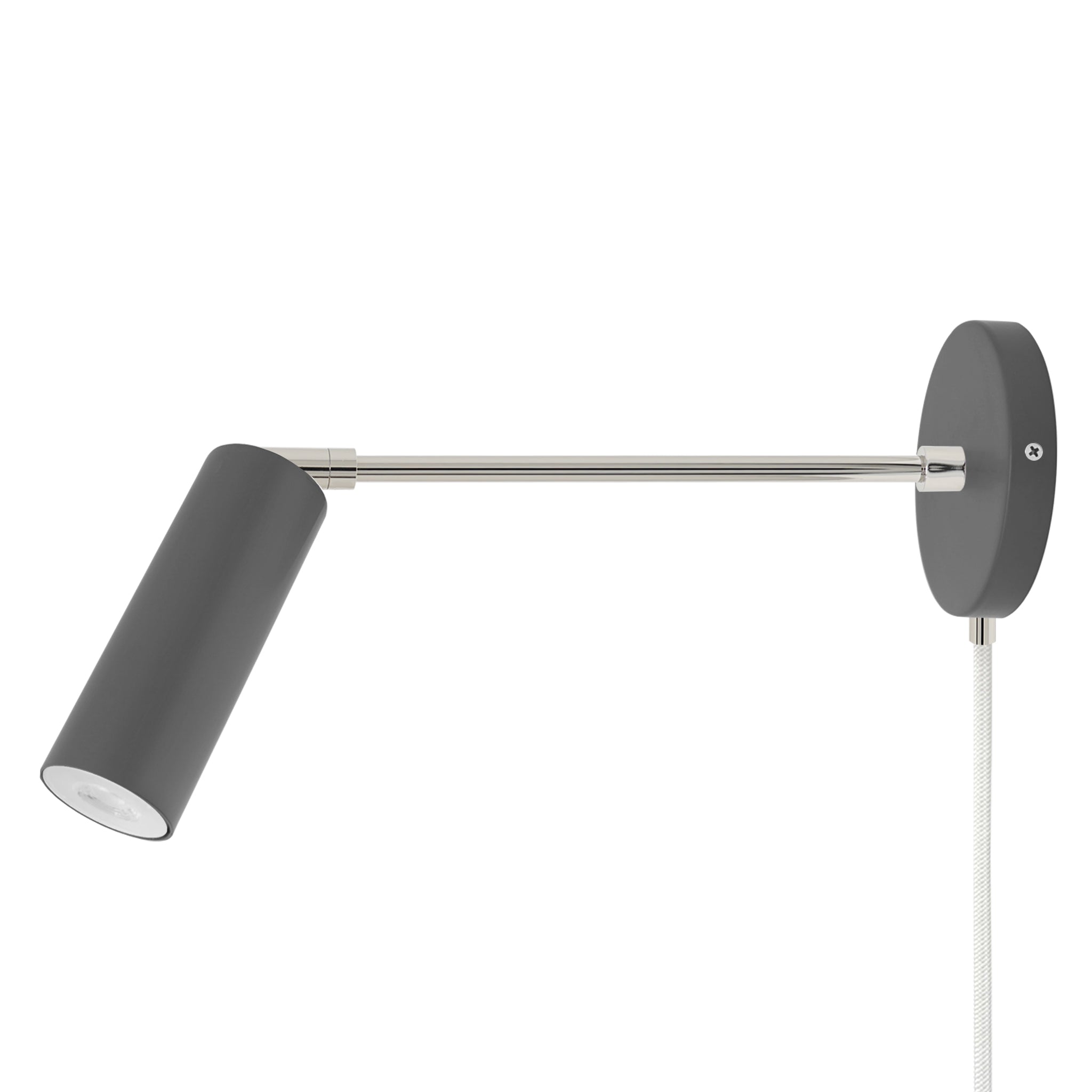 Nickel and charcoal color Reader plug-in sconce 10" arm Dutton Brown lighting