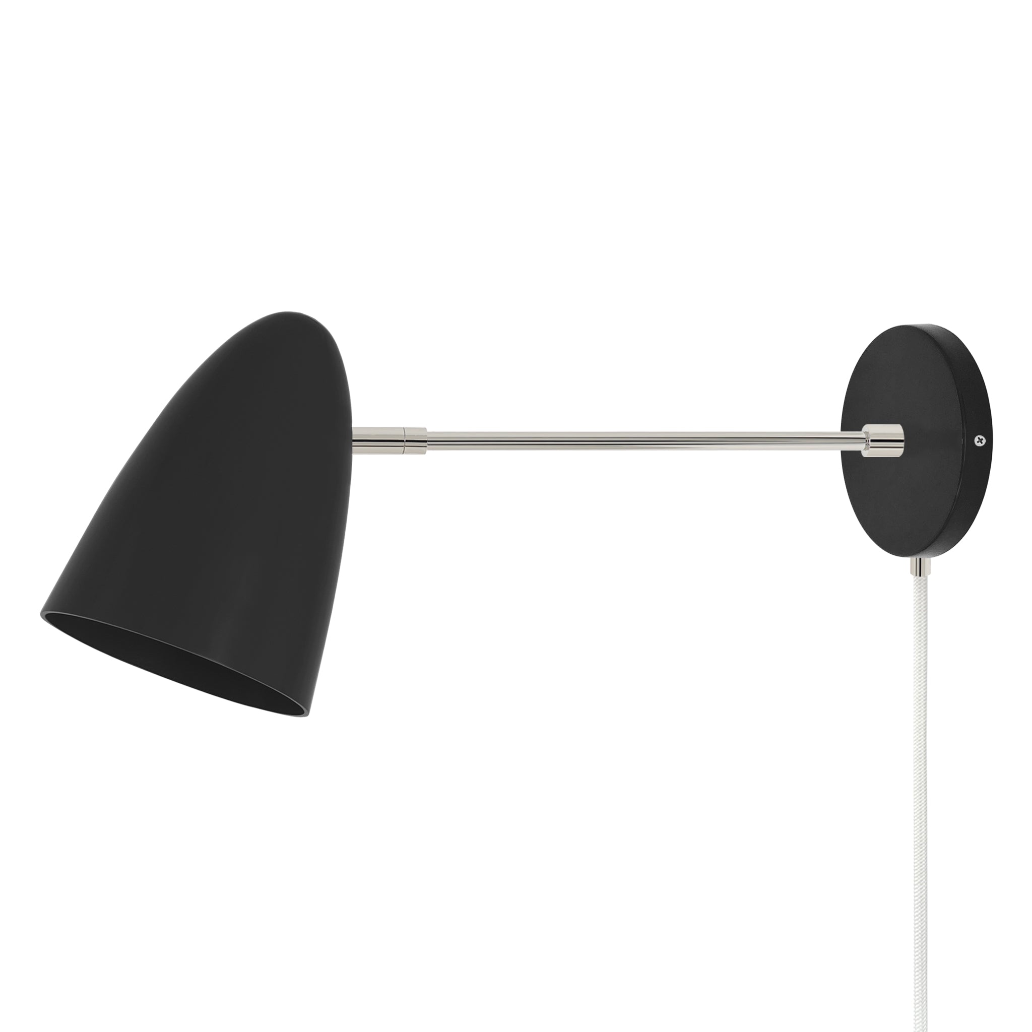 Nickel and black color Boom plug-in sconce 10" arm Dutton Brown lighting