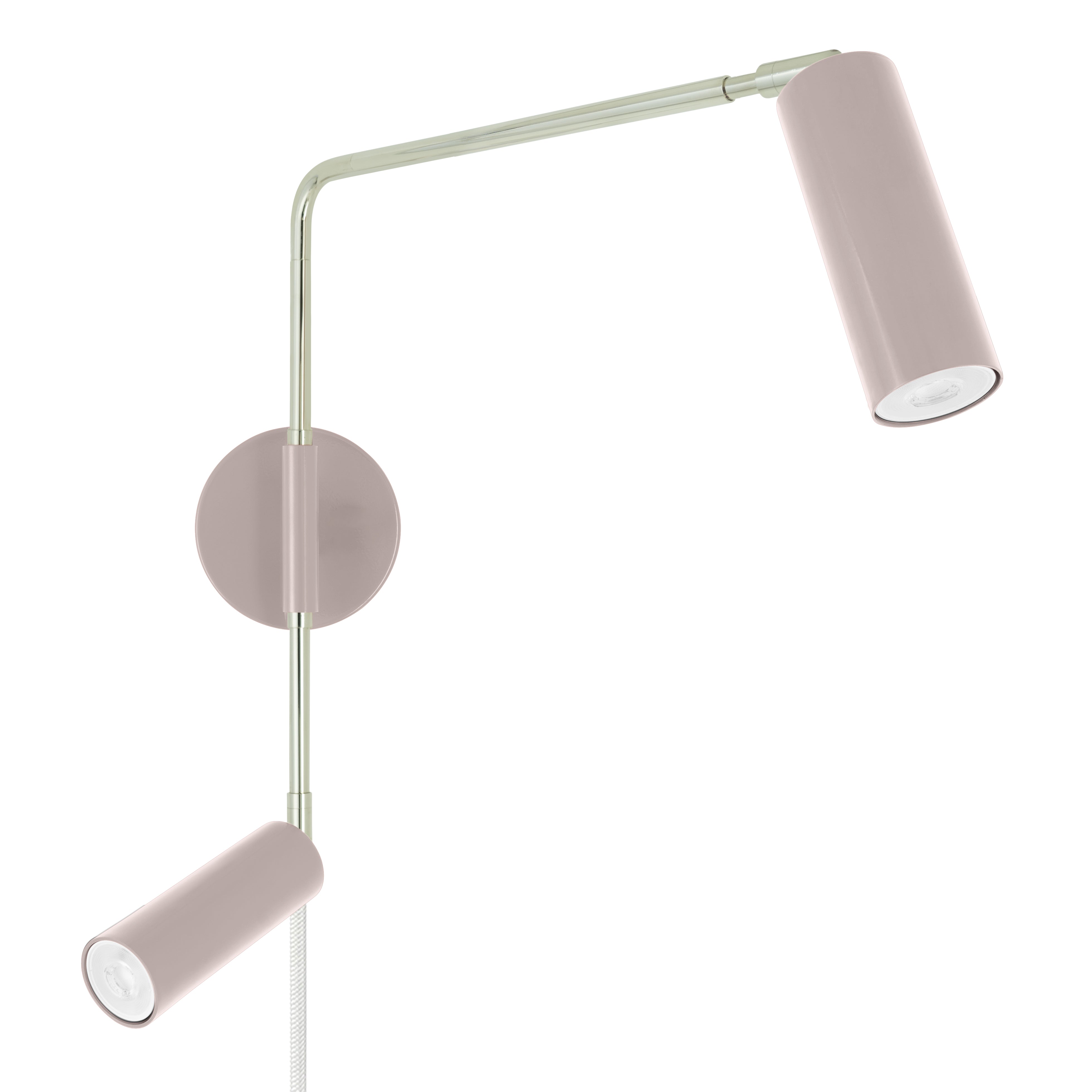 Nickel and barely color Reader Double Swing Arm plug-in sconce Dutton Brown lighting