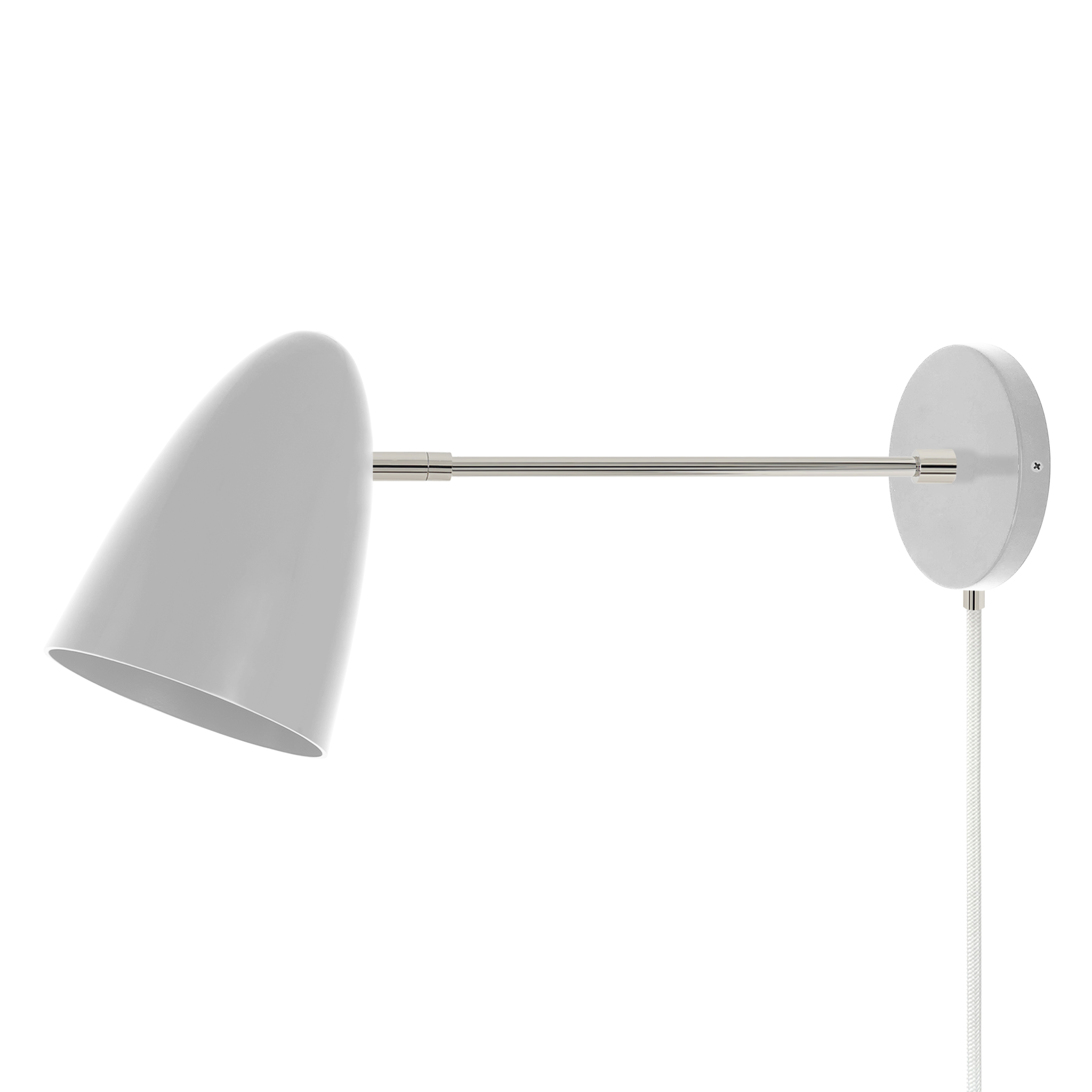 Nickel and chalk color Boom plug-in sconce 10" arm Dutton Brown lighting
