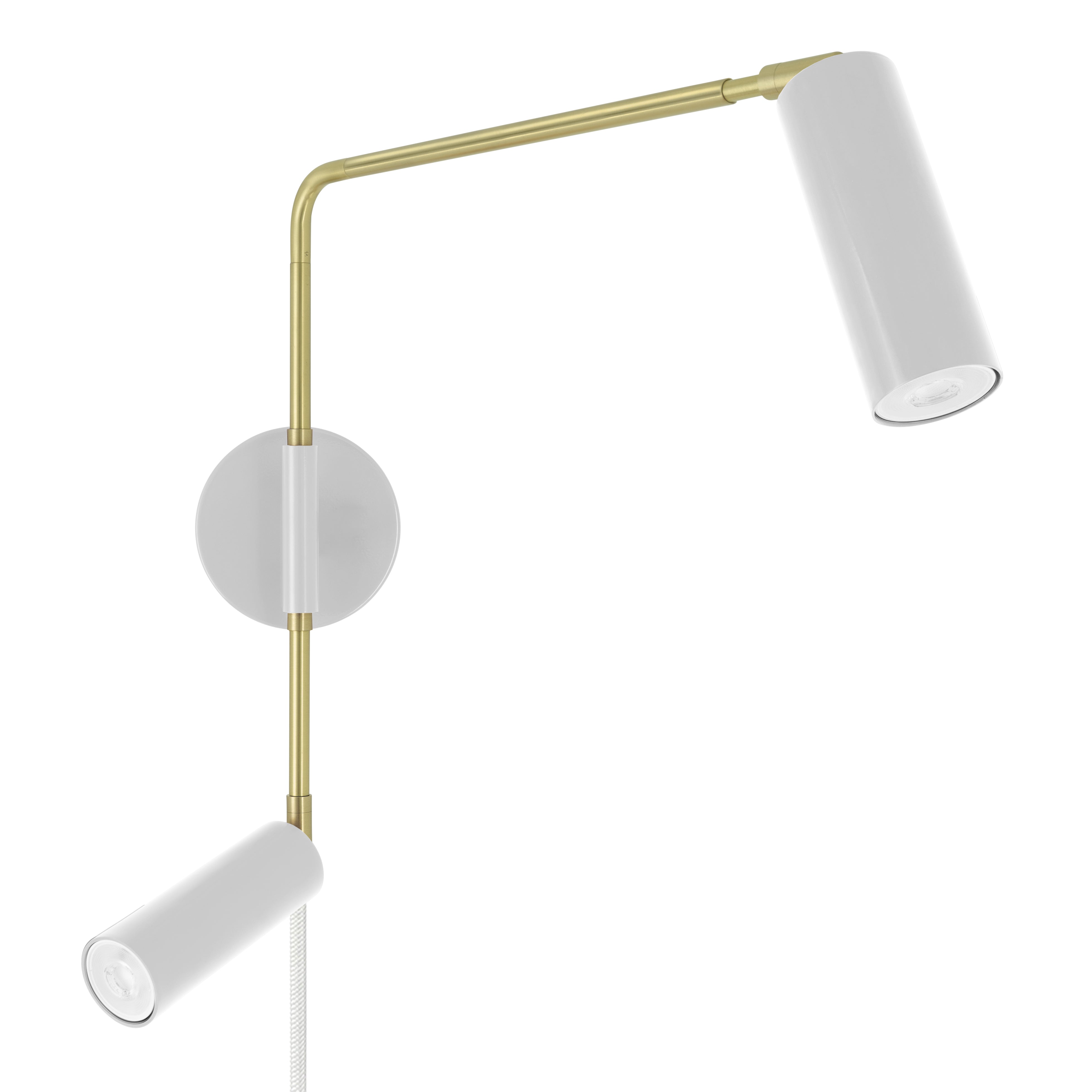 Brass and chalk color Reader Double Swing Arm plug-in sconce Dutton Brown lighting
