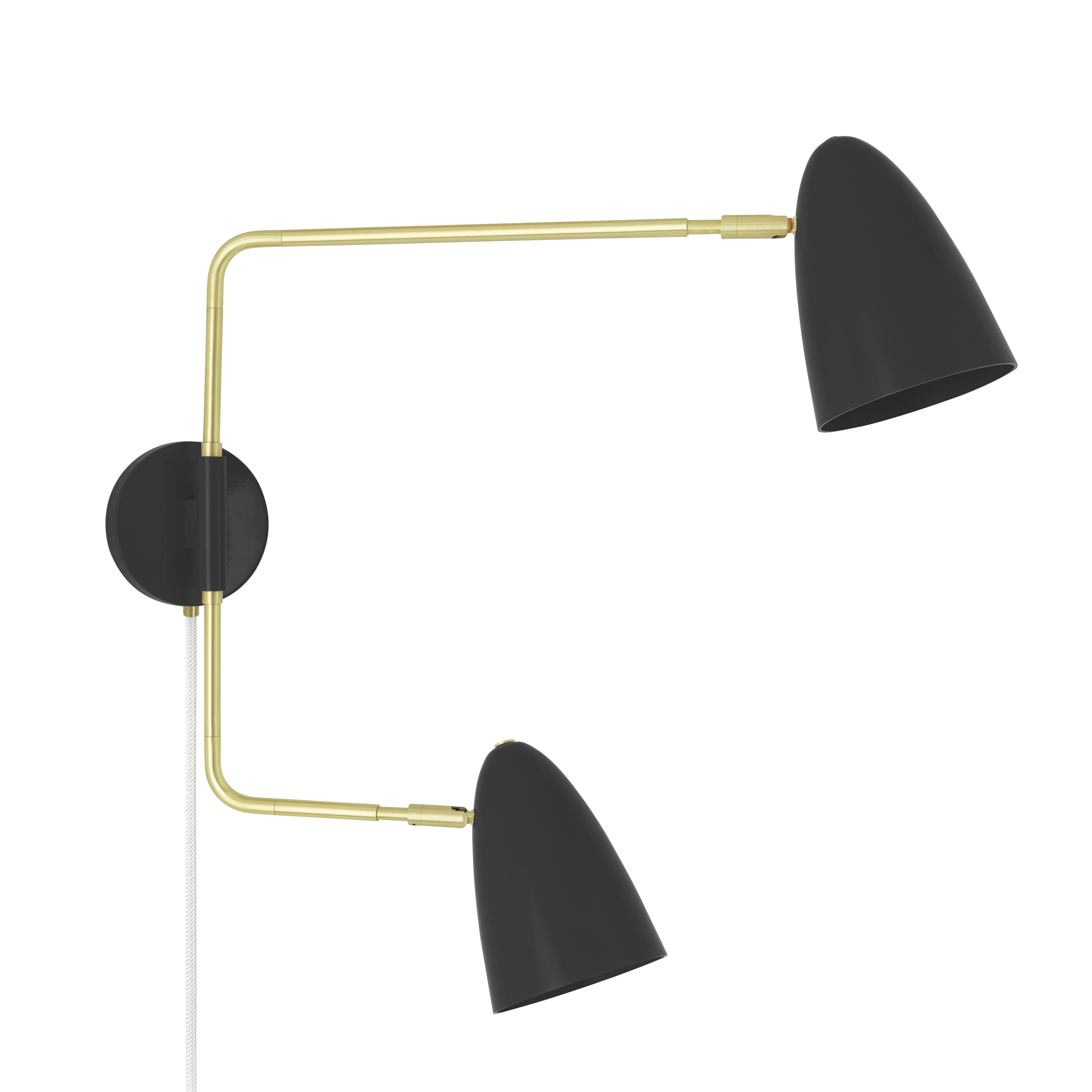 Brass and black color Boom Double Swing Arm plug-in sconce Dutton Brown lighting