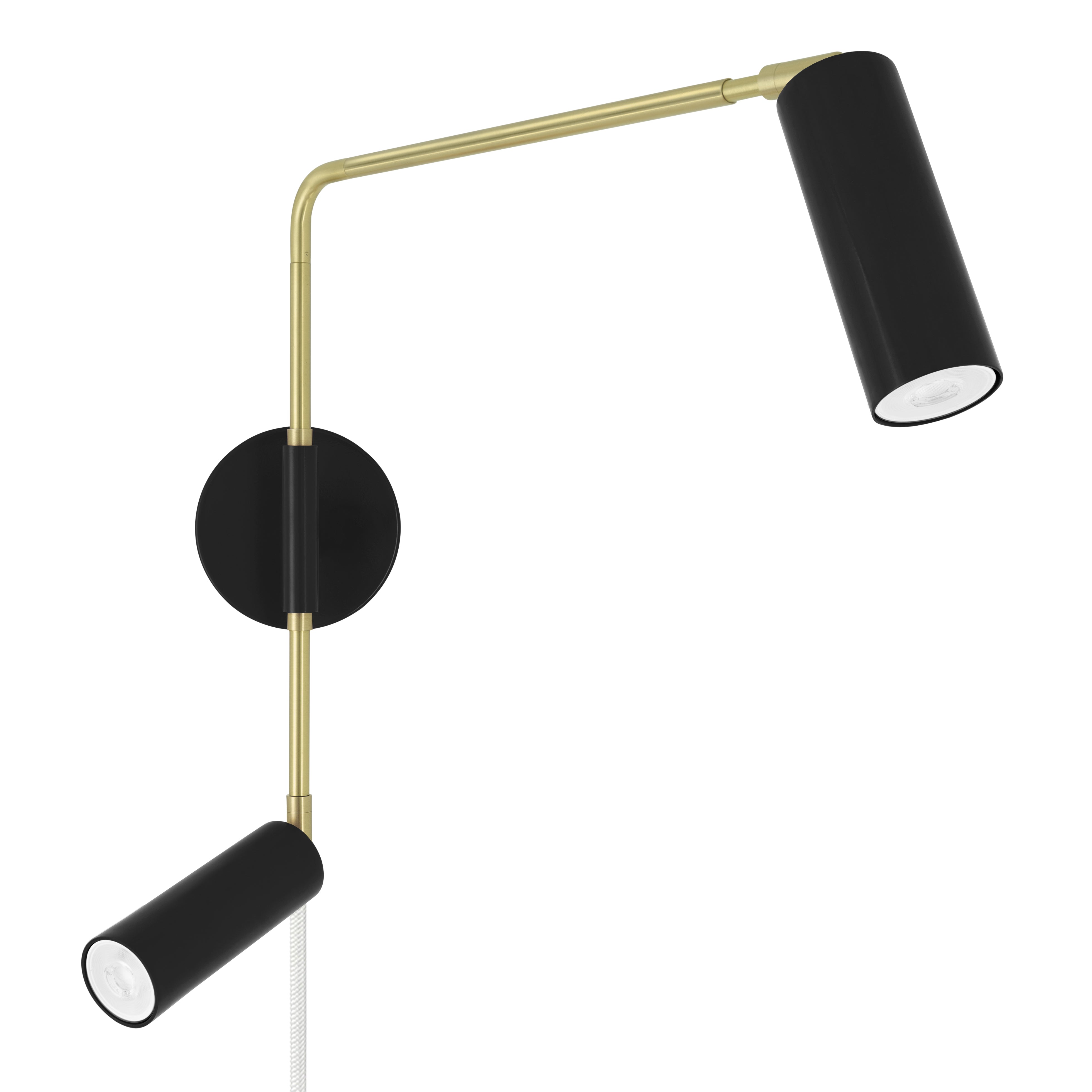 Brass and black color Reader Double Swing Arm plug-in sconce Dutton Brown lighting