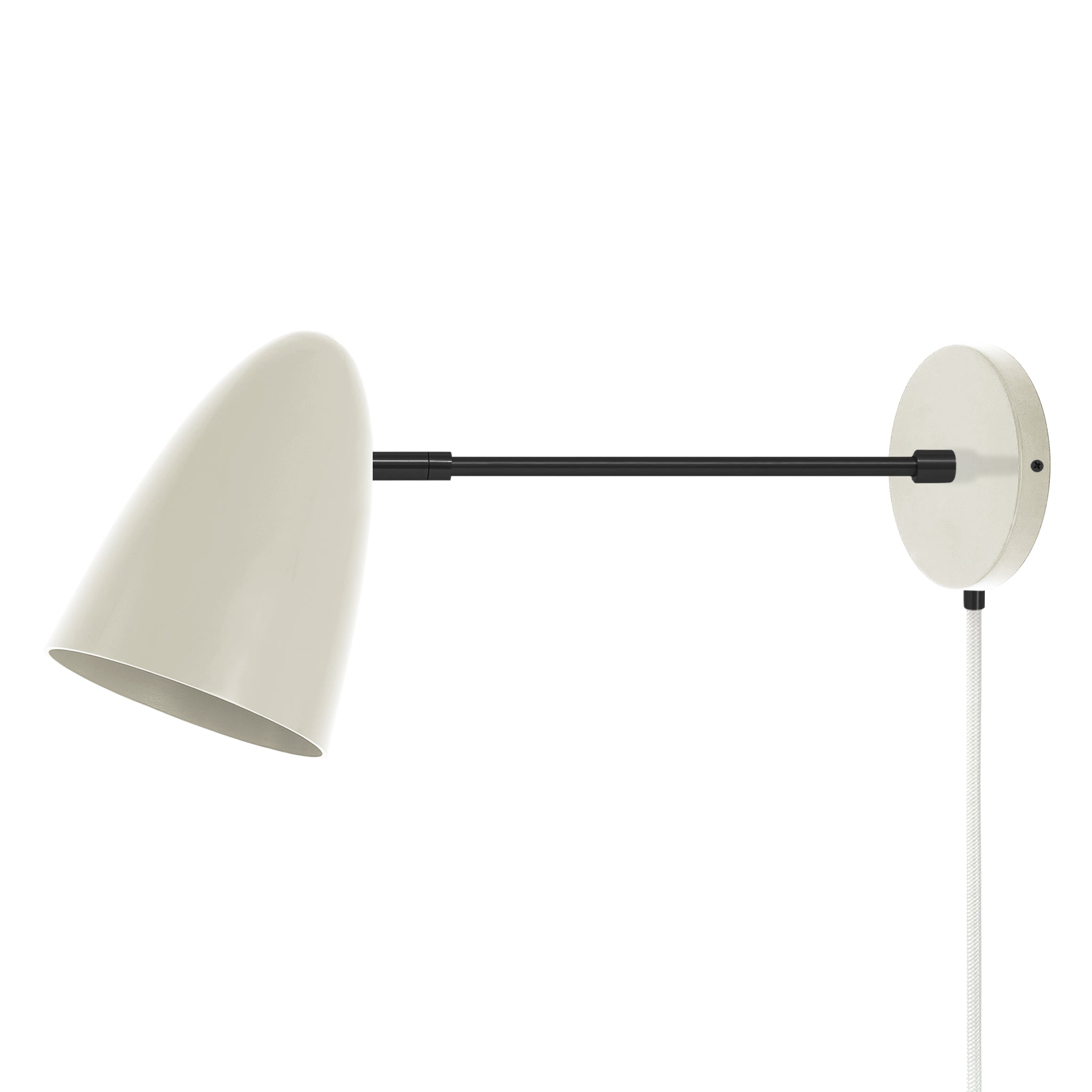 Black and bone color Boom plug-in sconce 10" arm Dutton Brown lighting