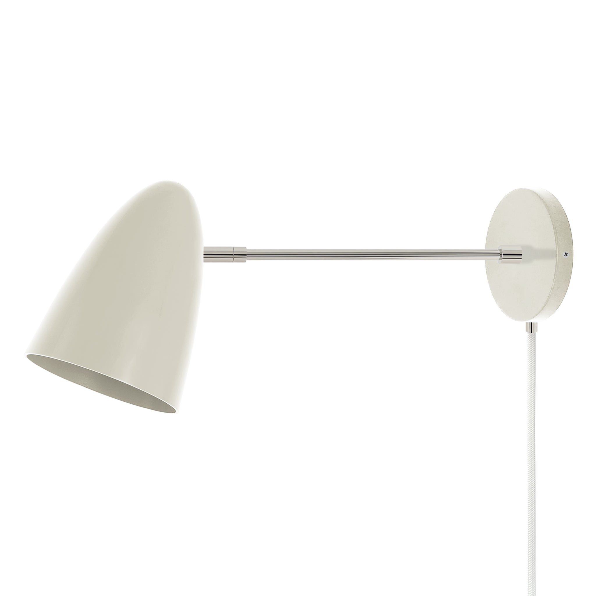Nickel and bone color Boom plug-in sconce 10" arm Dutton Brown lighting